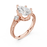 2.7 Carat Vintage Inspired Pear Cut Moissanite Ring