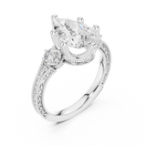 2.7 Carat Vintage Inspired Pear Cut Moissanite Ring