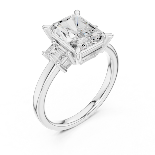 2.7 Carat Three Stone Emerald Cut Moissanite Ring