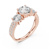 2.4 Carat Three Stone Round Cut Moissanite Ring