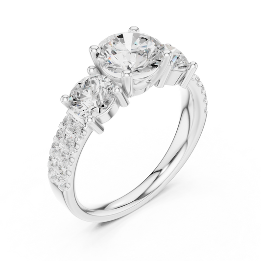 2.4 Carat Three Stone Round Cut Moissanite Ring