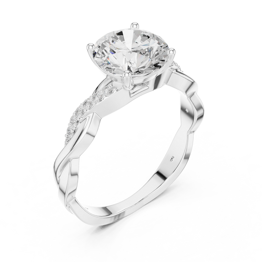 2.2 Carat Round Cut Designer Twisty Band Moissanite Ring