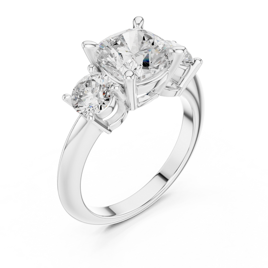 3.4 Carat Cushion Cut Three Stone Moissanite Ring