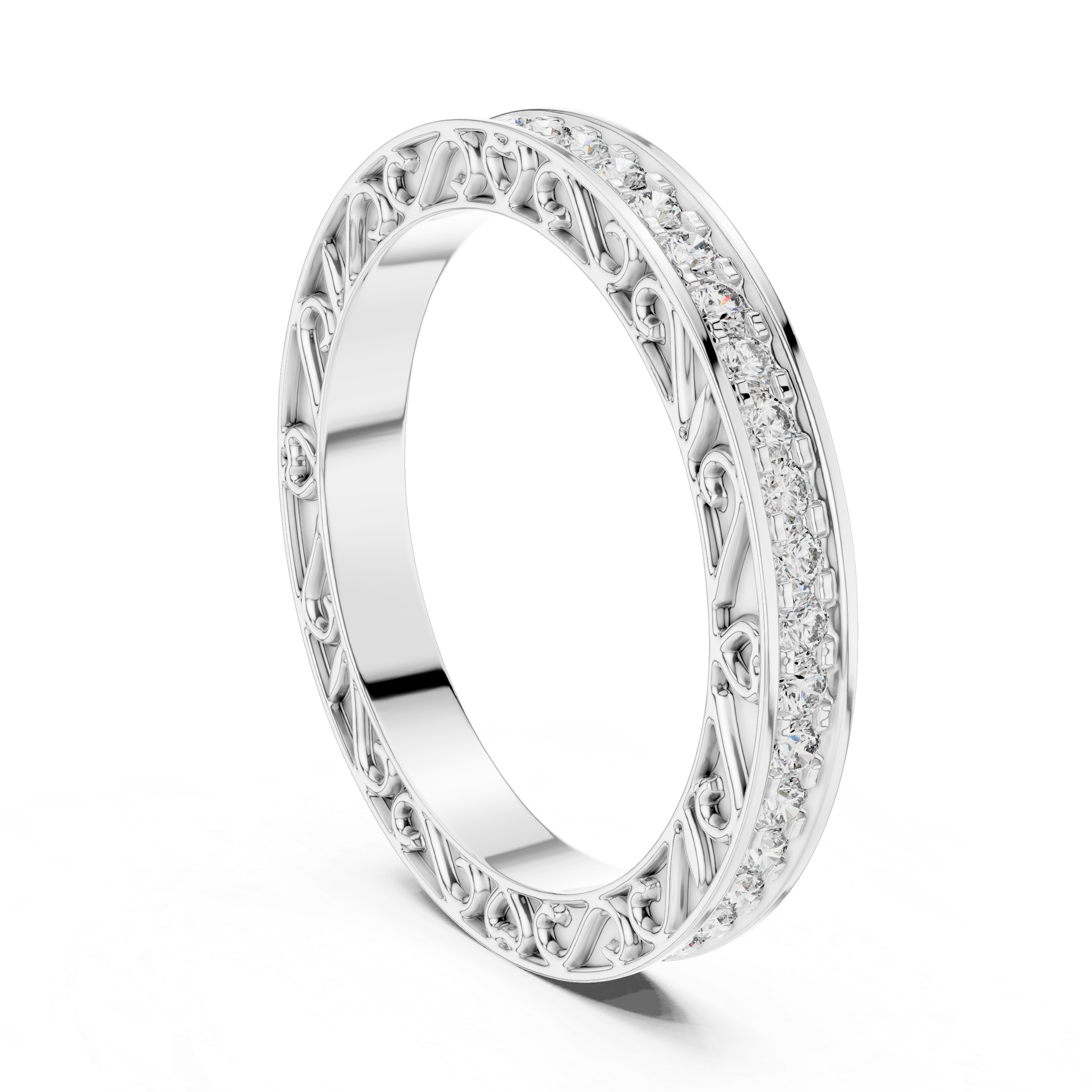 2.5 mm Vintage style Moissanite Band