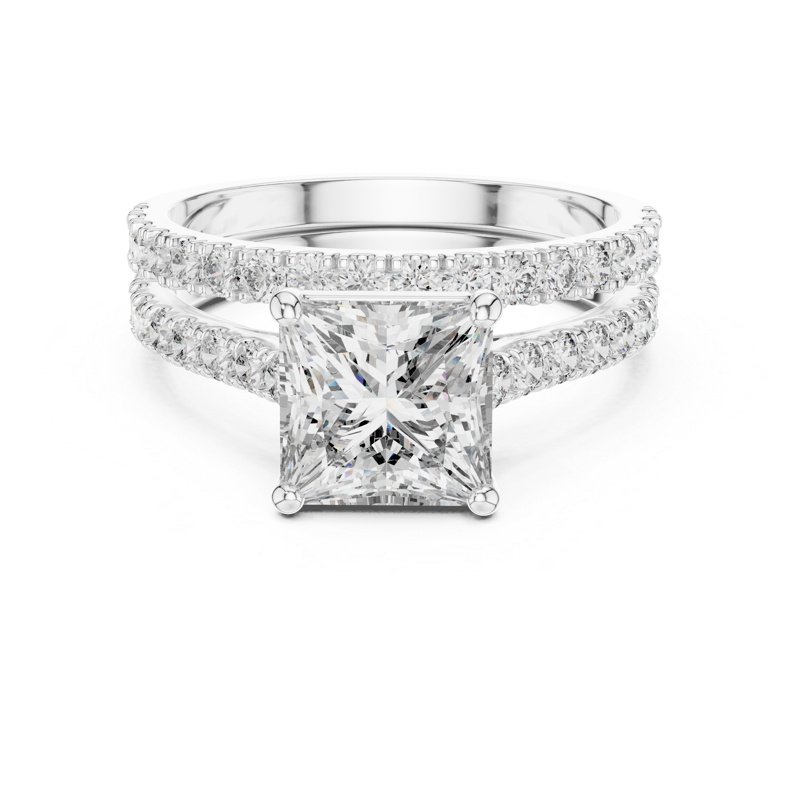 2.4 Carat Princess Cut Moissanite Ring with Band