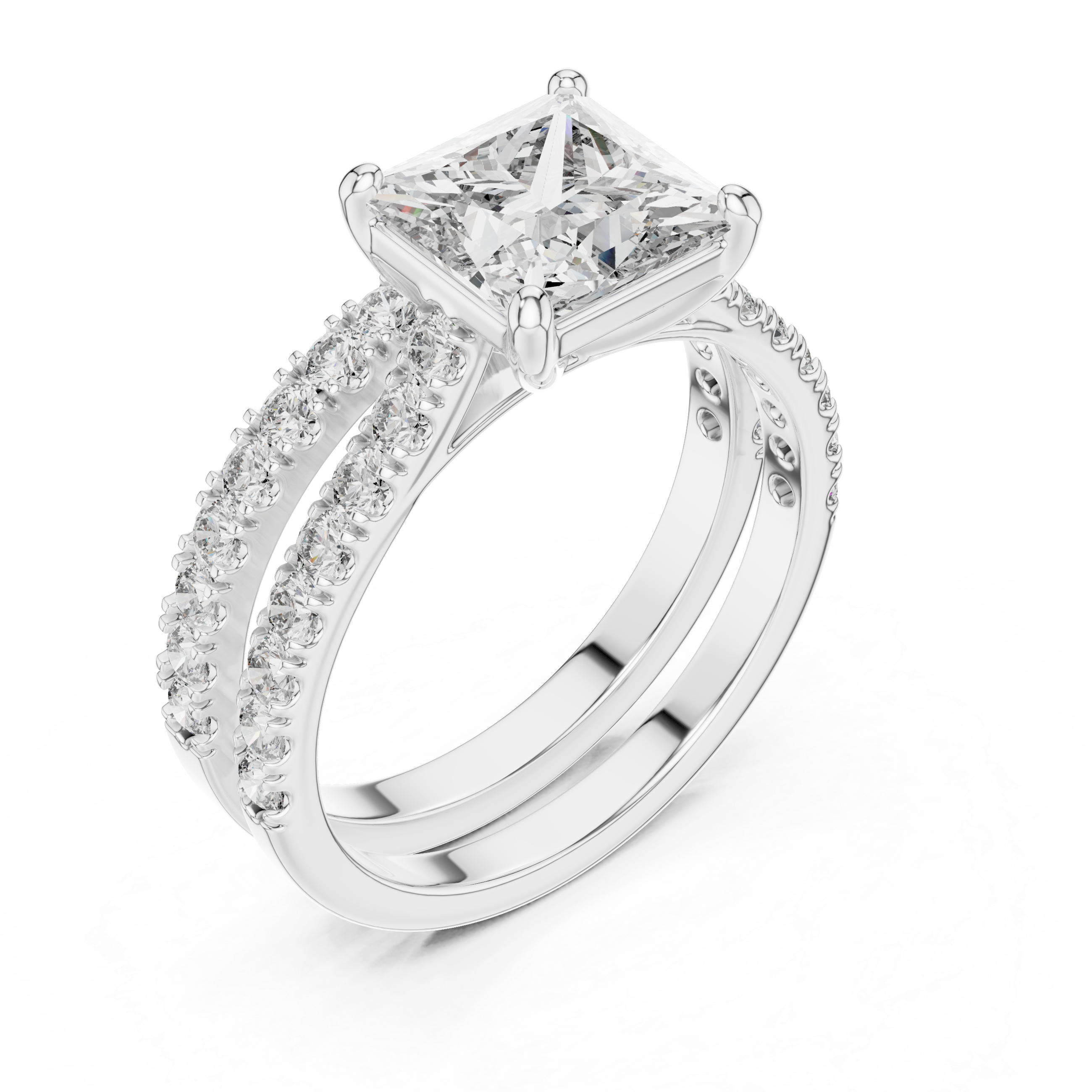 2.4 Carat Princess Cut Moissanite Ring with Band