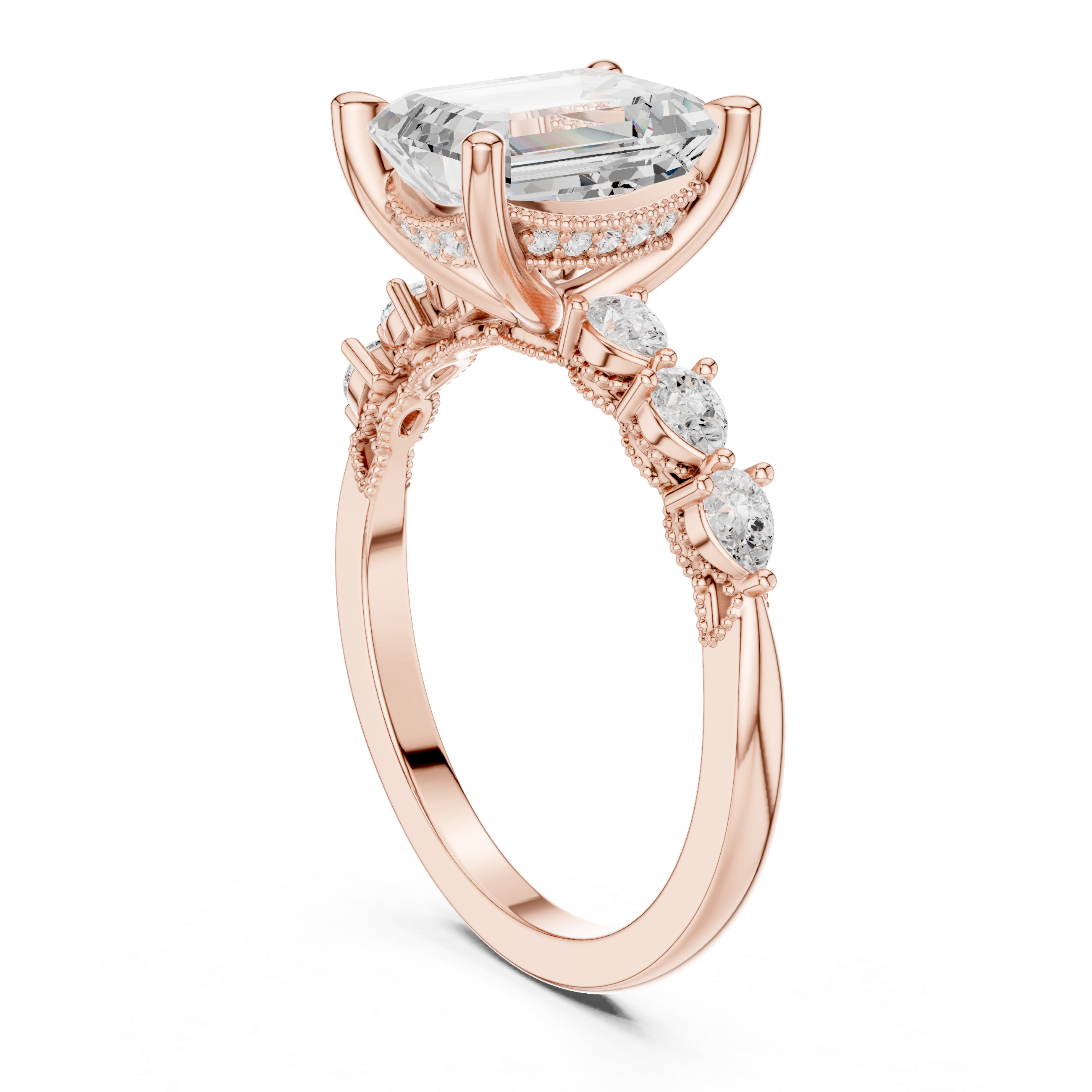 2.4 Carat Exquisite Emerald Cut Moissanite Ring