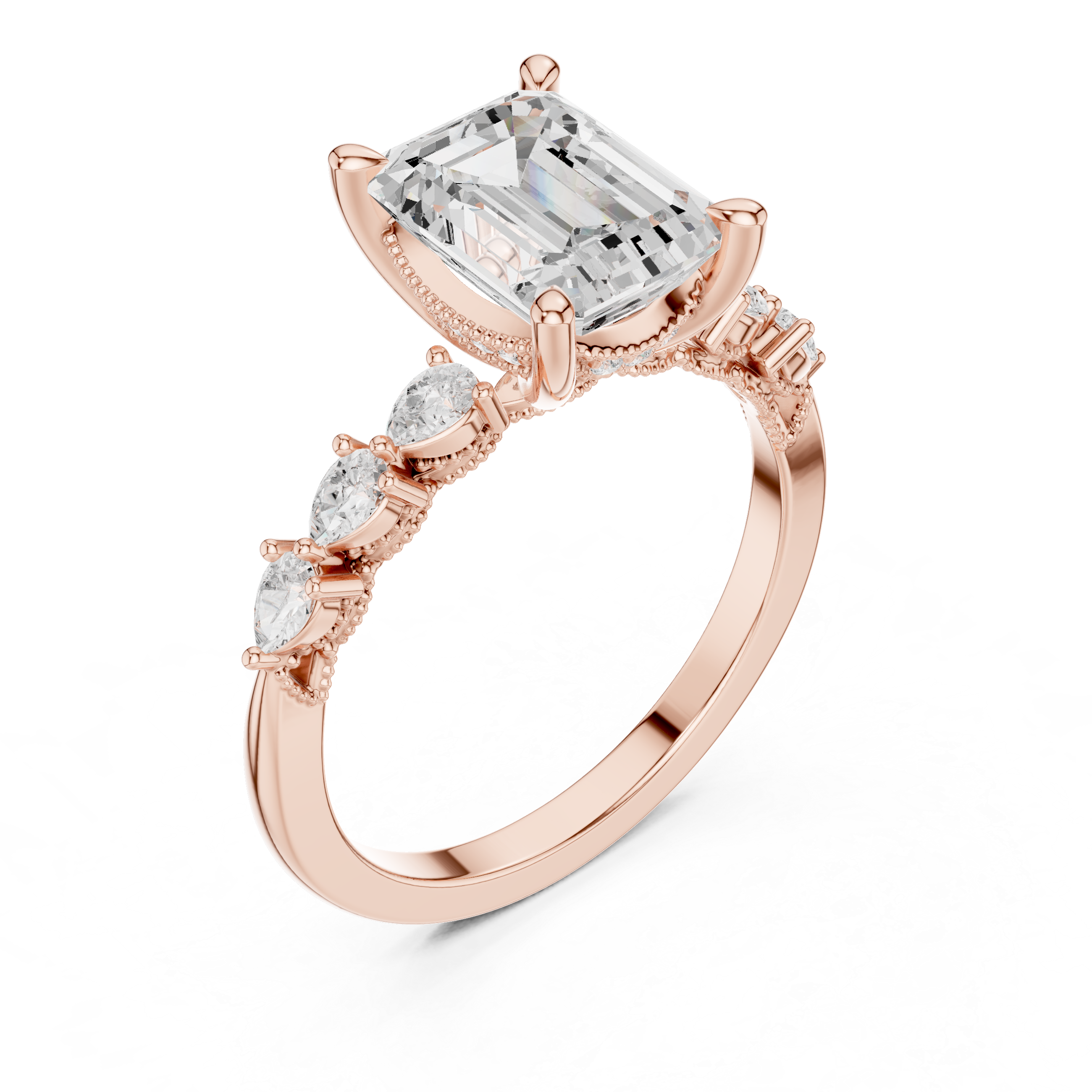 2.4 Carat Exquisite Emerald Cut Moissanite Ring