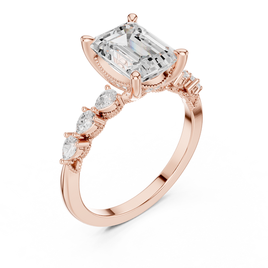 2.4 Carat Exquisite Emerald Cut Moissanite Ring