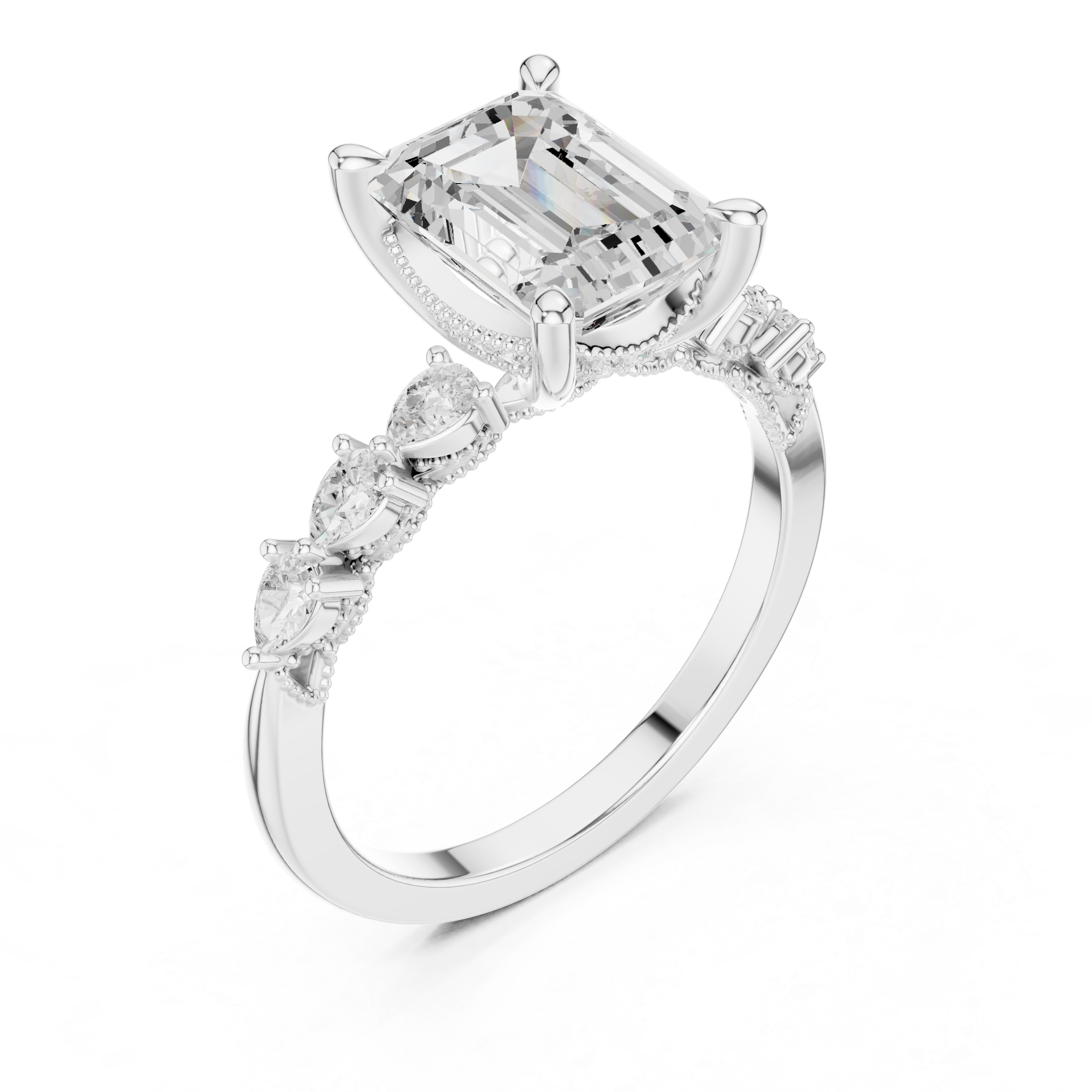 2.4 Carat Exquisite Emerald Cut Moissanite Ring