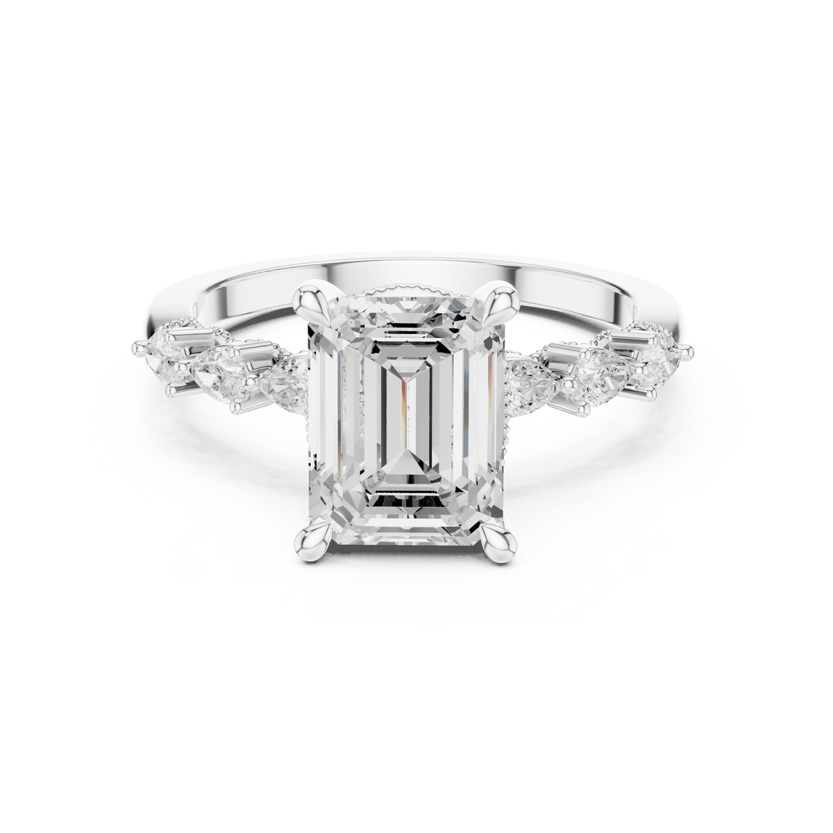 2.4 Carat Exquisite Emerald Cut Moissanite Ring