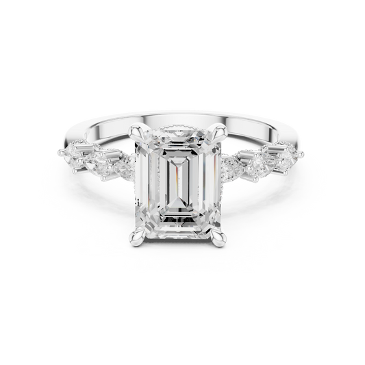 2.4 Carat Exquisite Emerald Cut Moissanite Ring