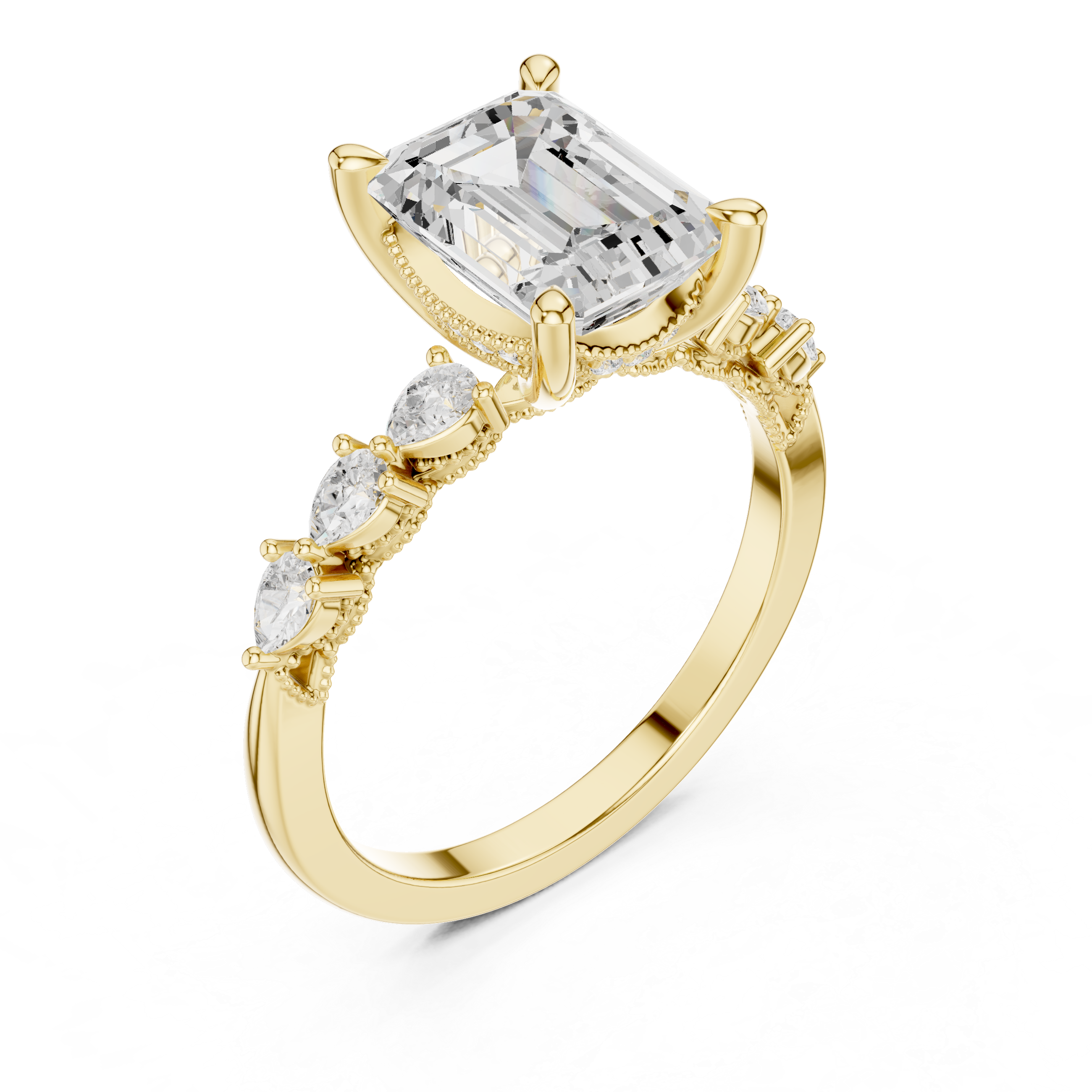 2.4 Carat Exquisite Emerald Cut Moissanite Ring