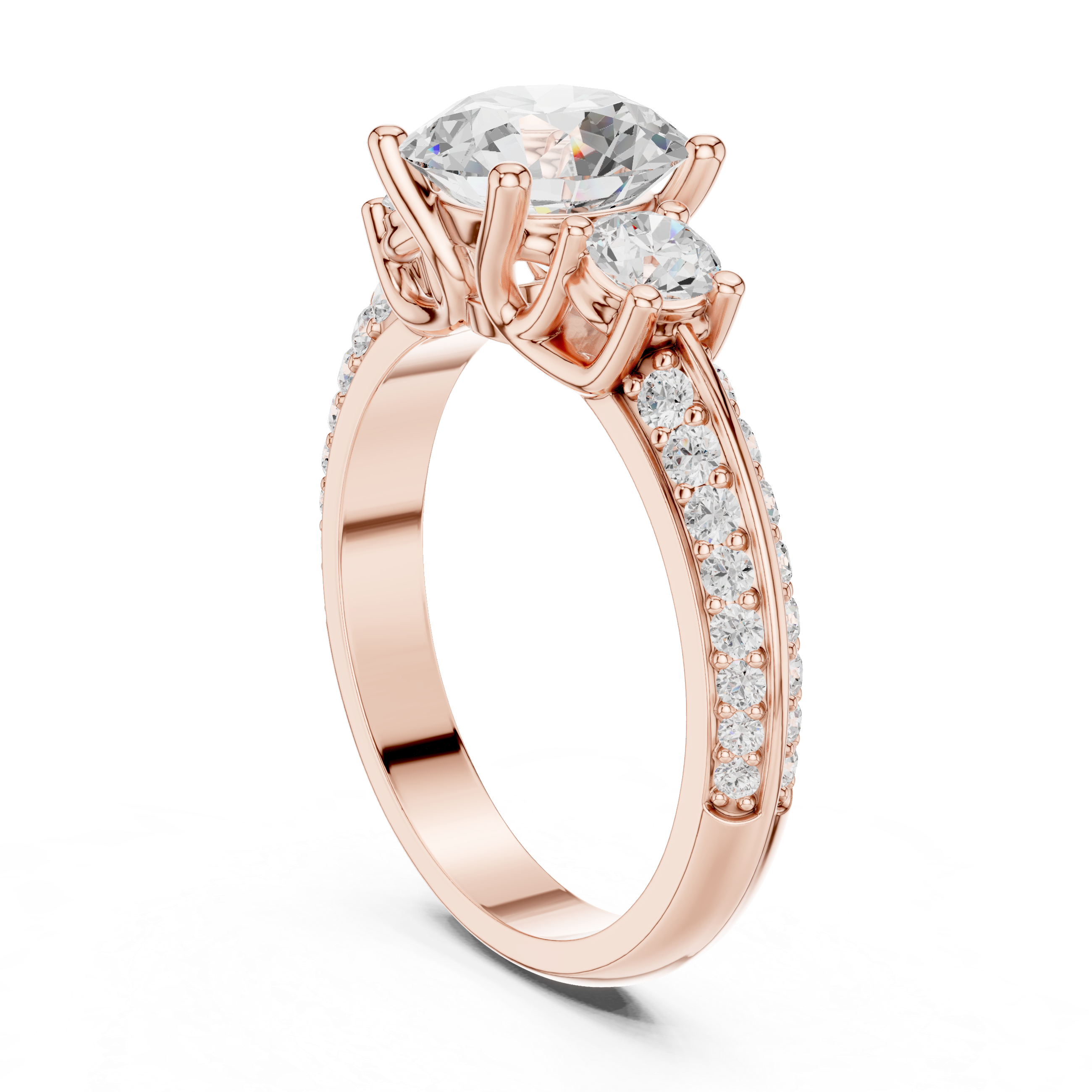 2.6 Carat Three Stone Round Cut Moissanite Ring