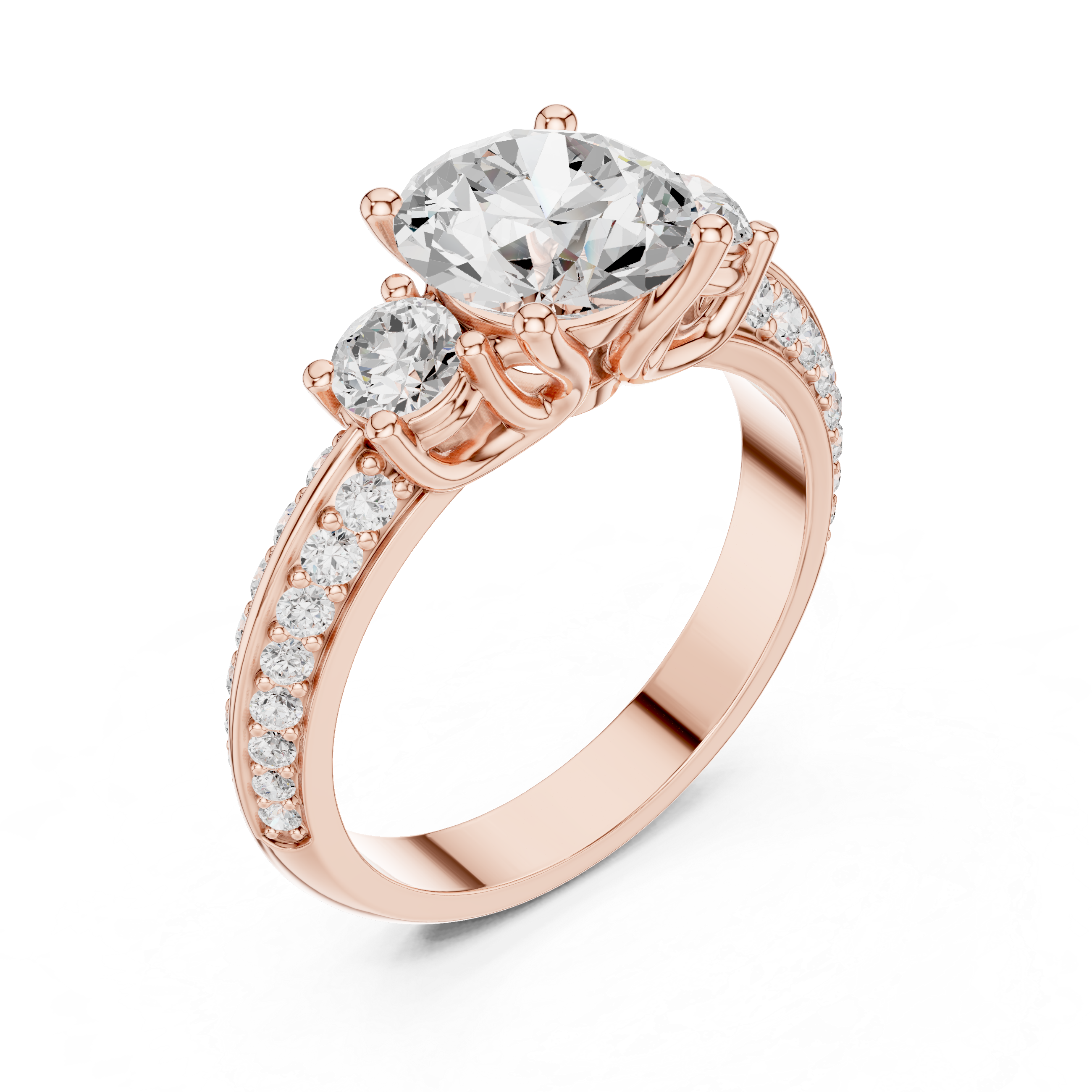 2.6 Carat Three Stone Round Cut Moissanite Ring