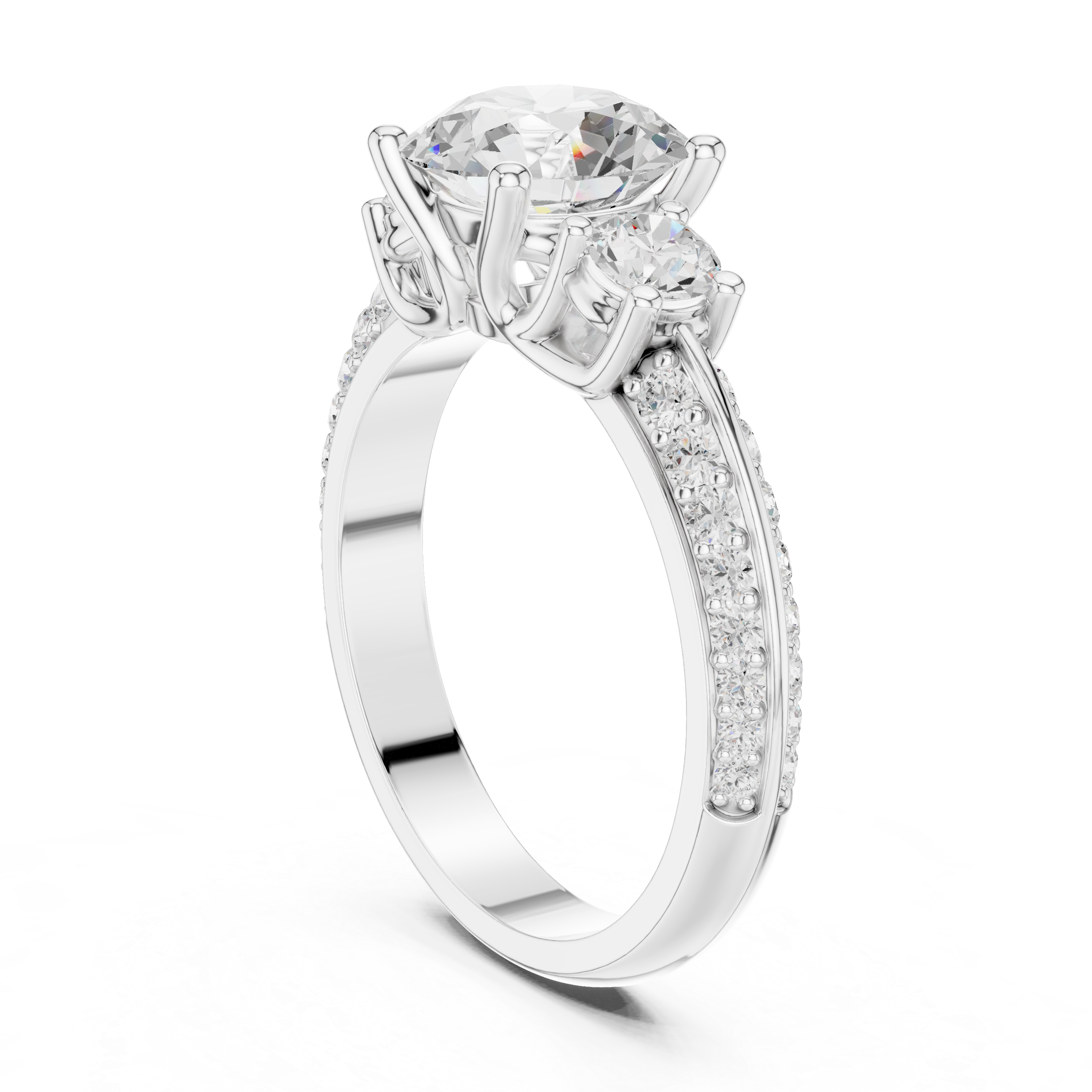 2.6 Carat Three Stone Round Cut Moissanite Ring