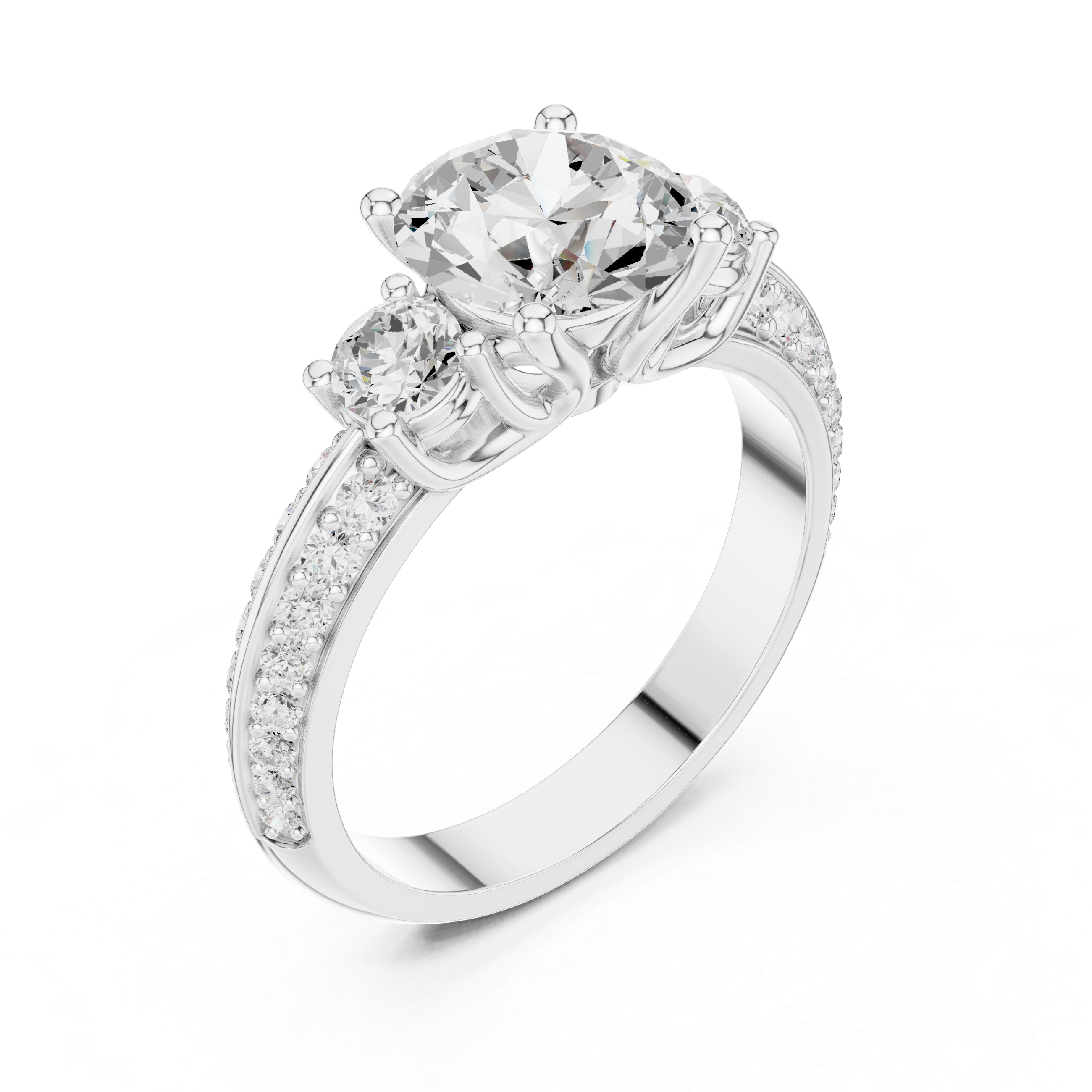 2.6 Carat Three Stone Round Cut Moissanite Ring