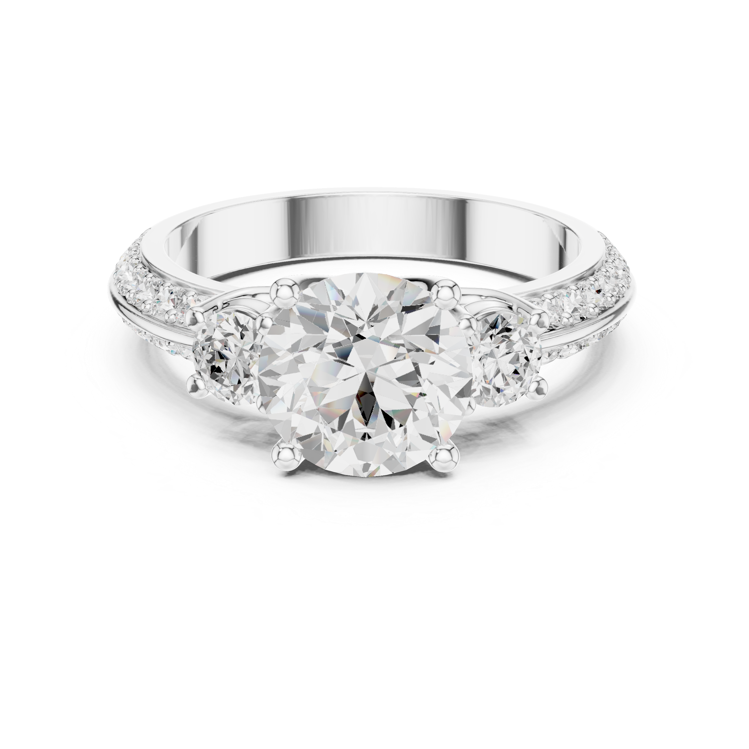 2.6 Carat Three Stone Round Cut Moissanite Ring