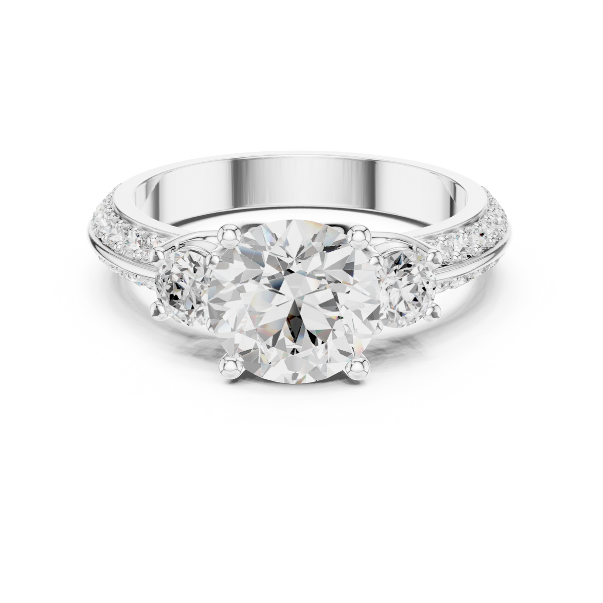 2.6 Carat Three Stone Round Cut Moissanite Ring