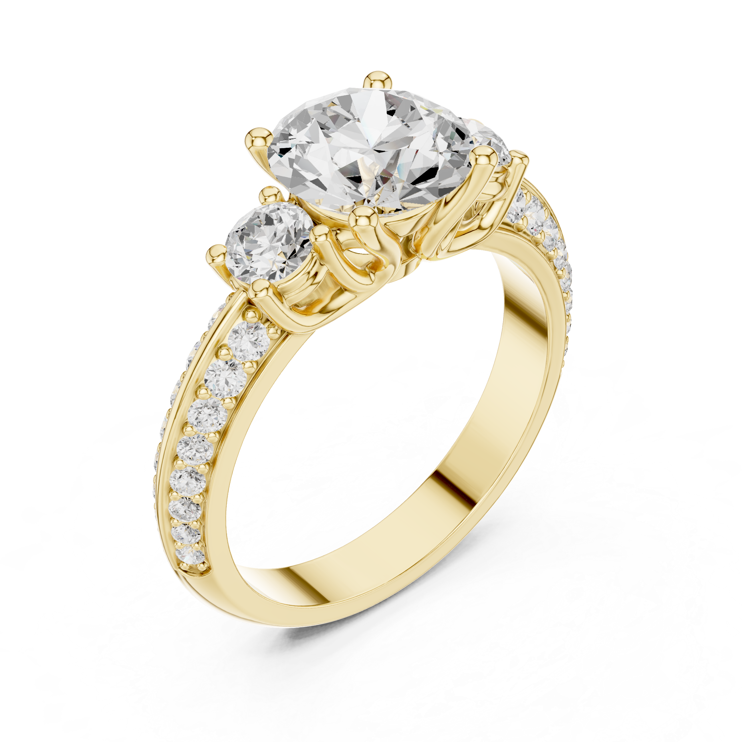 2.6 Carat Three Stone Round Cut Moissanite Ring