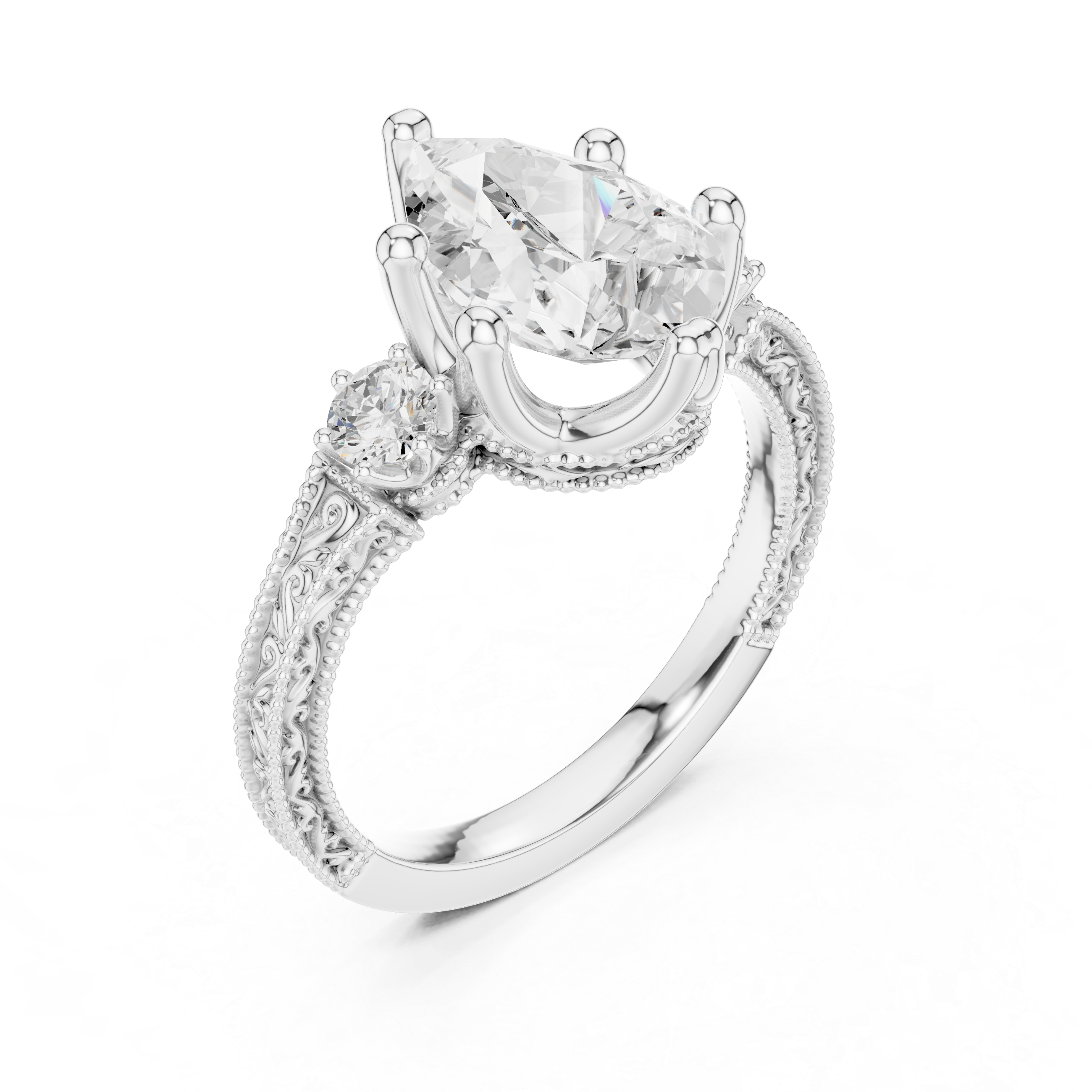 2.7 Carat Vintage Inspired Pear Cut Moissanite Ring