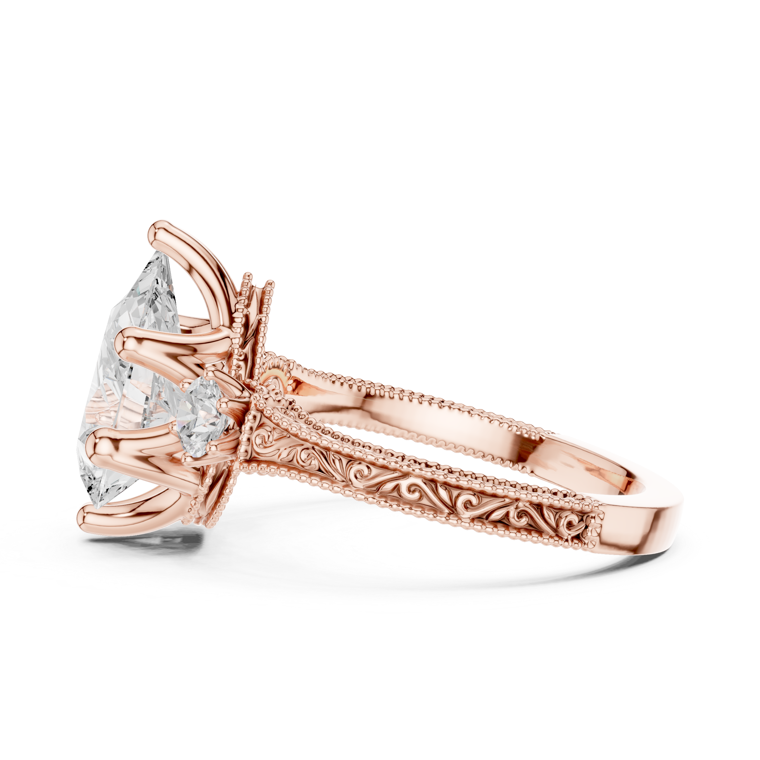 2.7 Carat Vintage Inspired Pear Cut Moissanite Ring