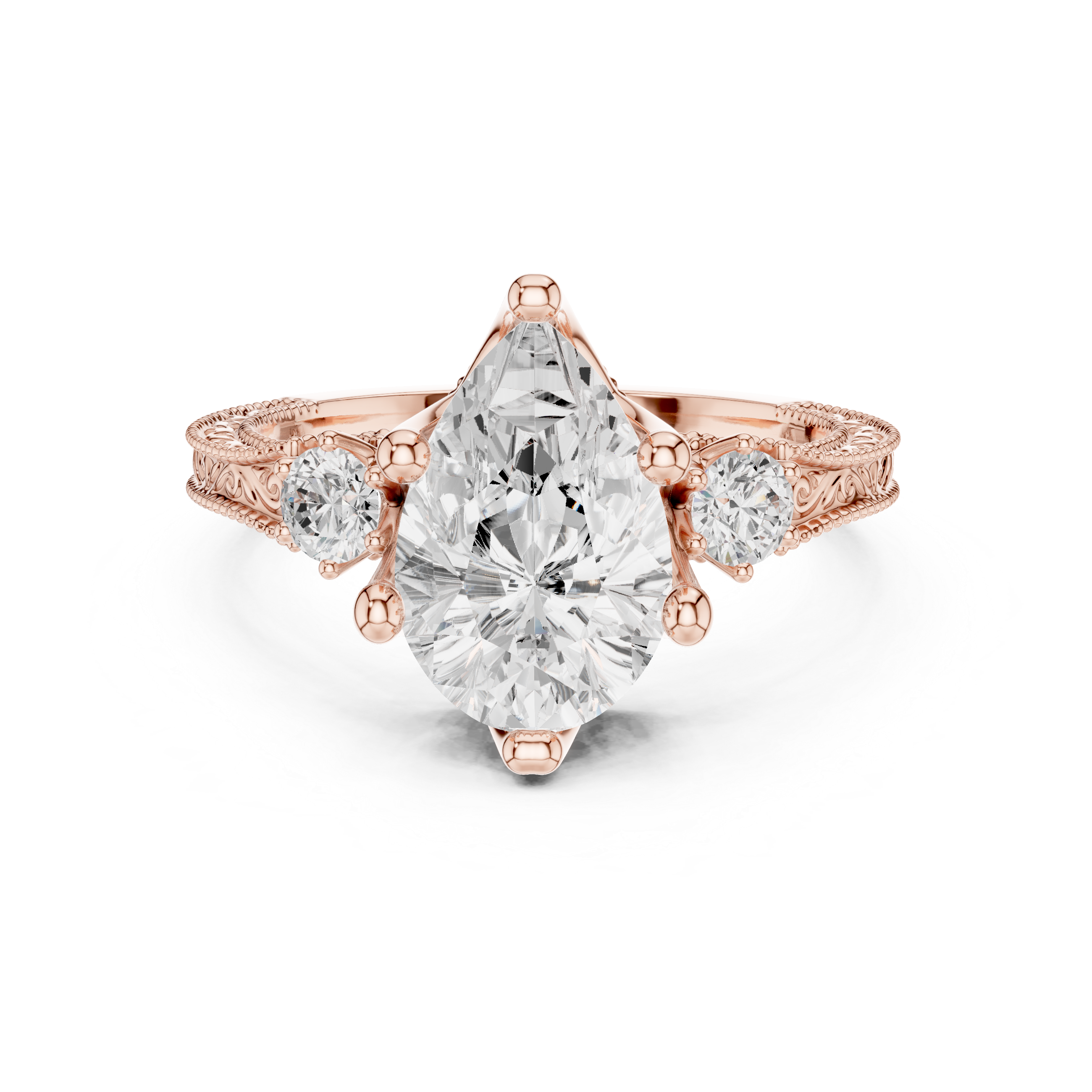2.7 Carat Vintage Inspired Pear Cut Moissanite Ring
