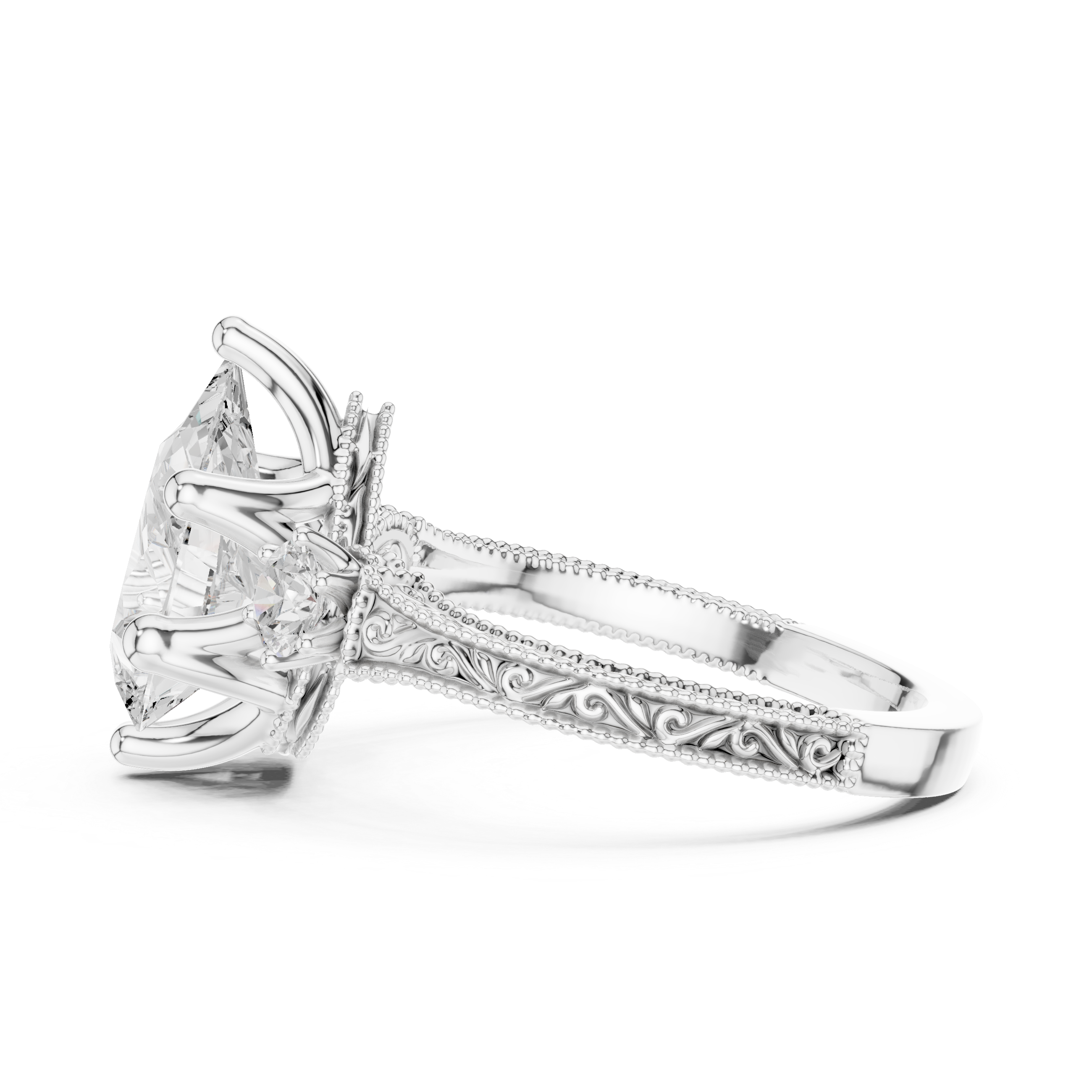 2.7 Carat Vintage Inspired Pear Cut Moissanite Ring