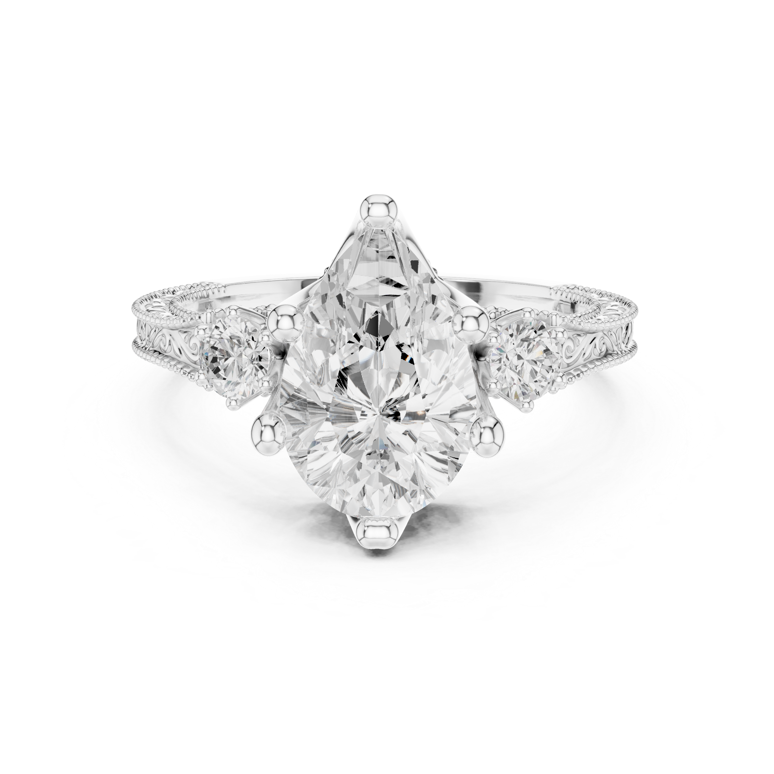 2.7 Carat Vintage Inspired Pear Cut Moissanite Ring