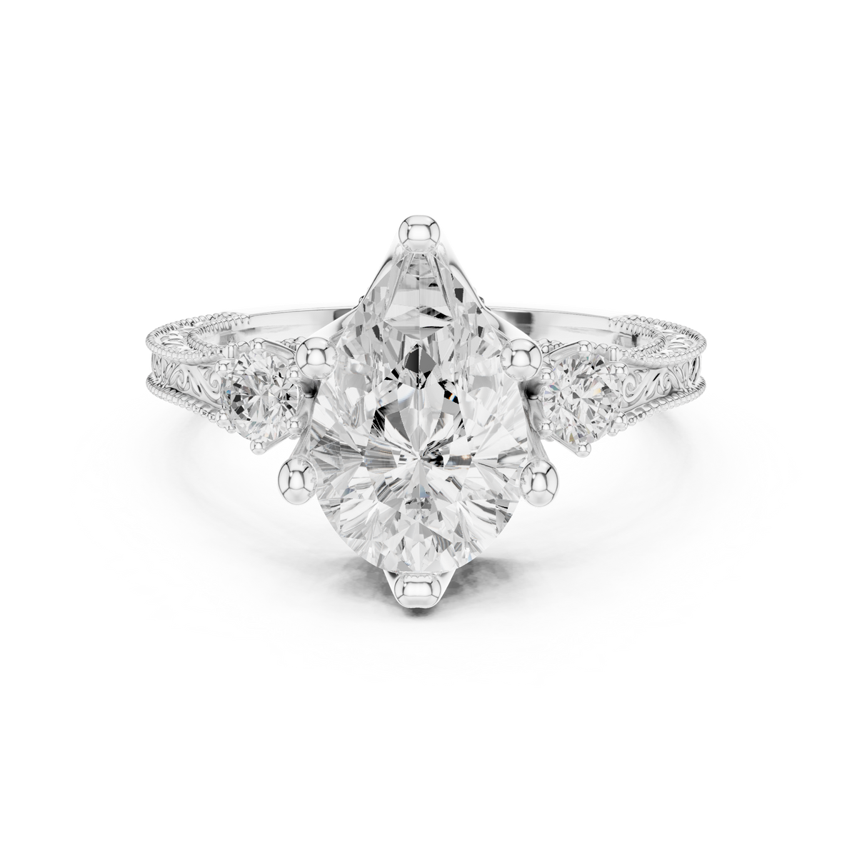 2.7 Carat Vintage Inspired Pear Cut Moissanite Ring