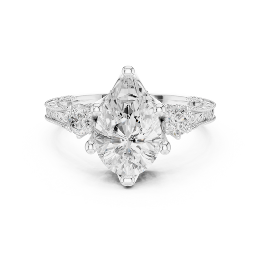 2.7 Carat Vintage Inspired Pear Cut Moissanite Ring