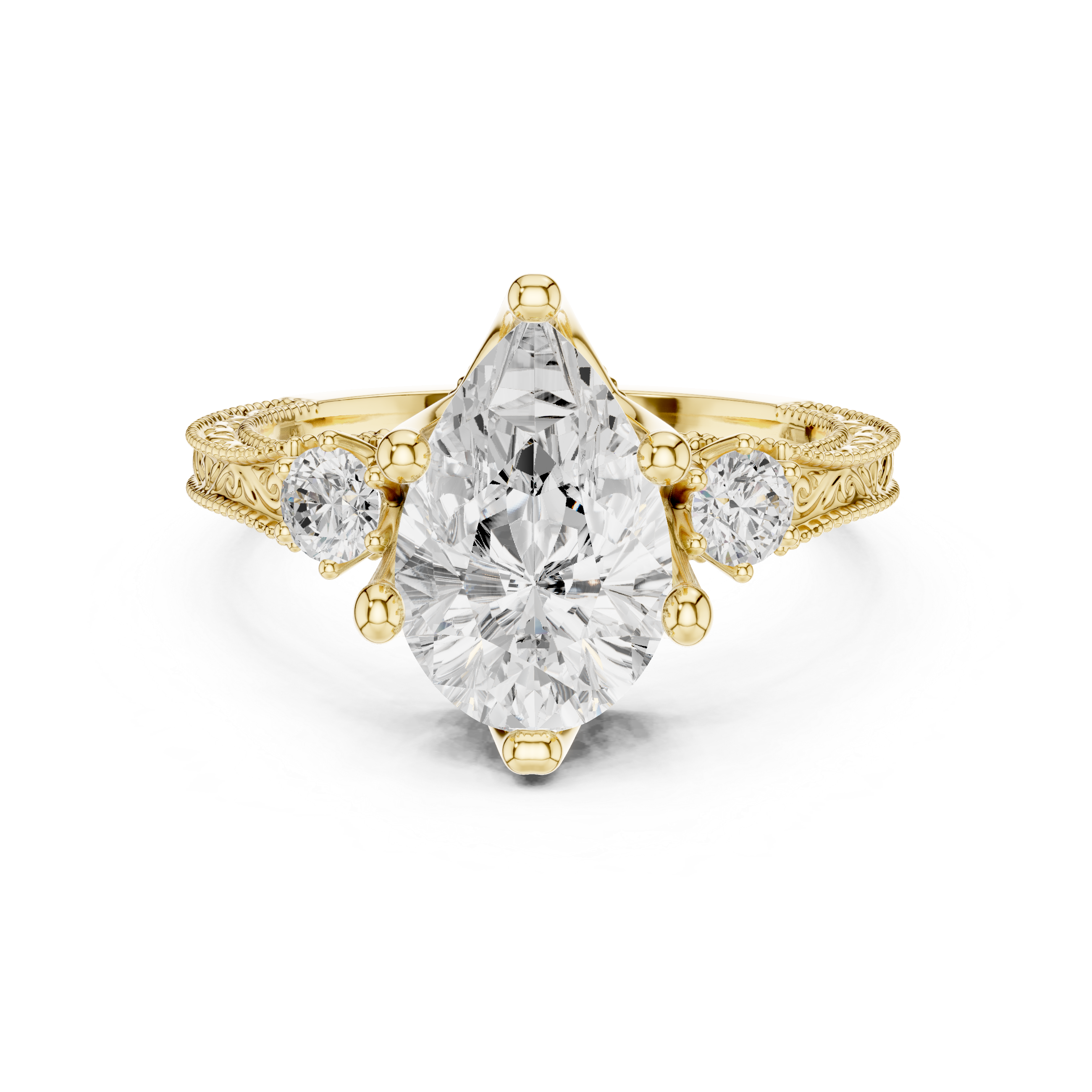 2.7 Carat Vintage Inspired Pear Cut Moissanite Ring