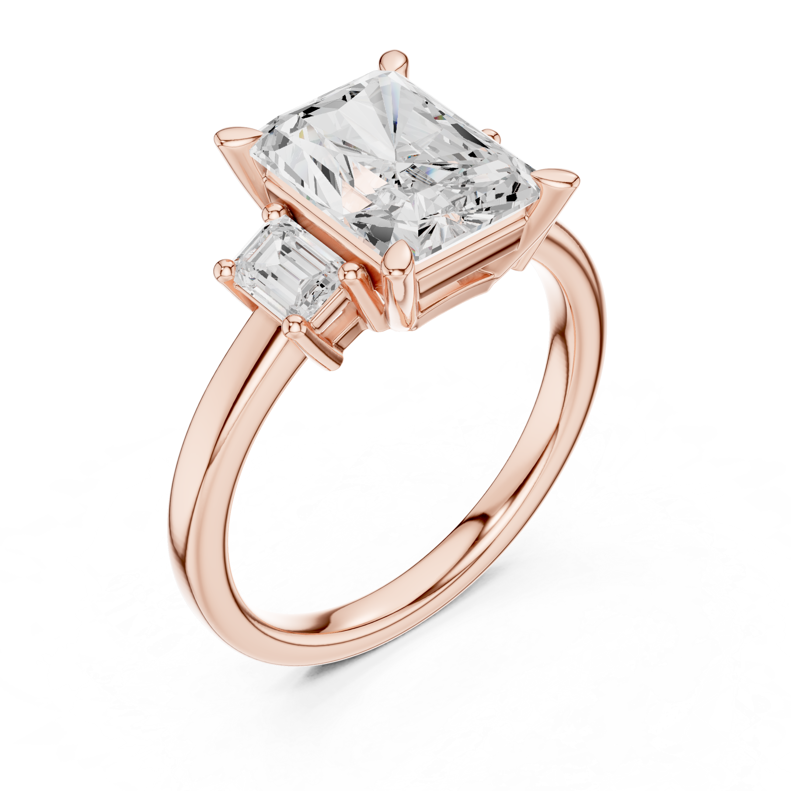 2.7 Carat Three Stone Emerald Cut Moissanite Ring