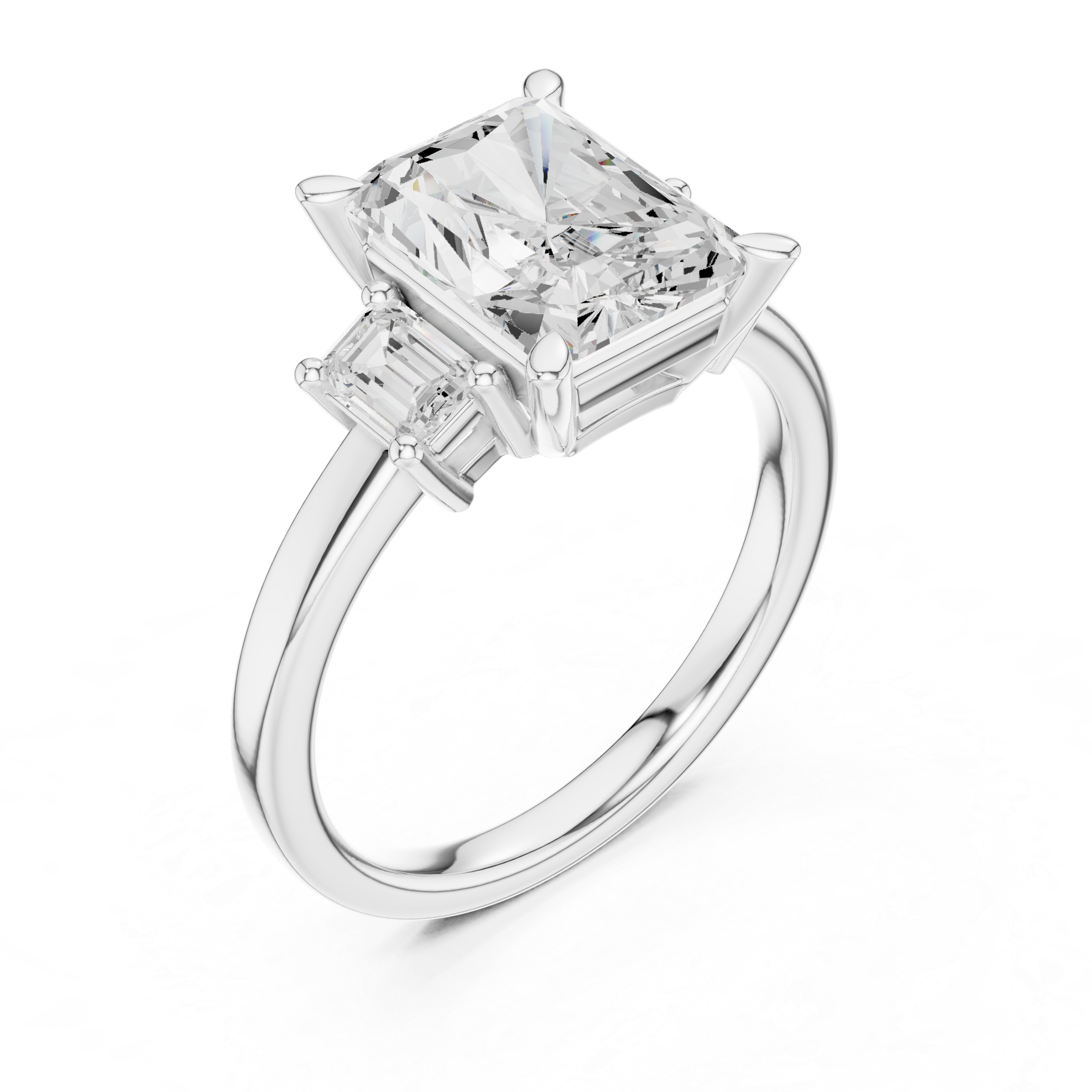 2.7 Carat Three Stone Emerald Cut Moissanite Ring