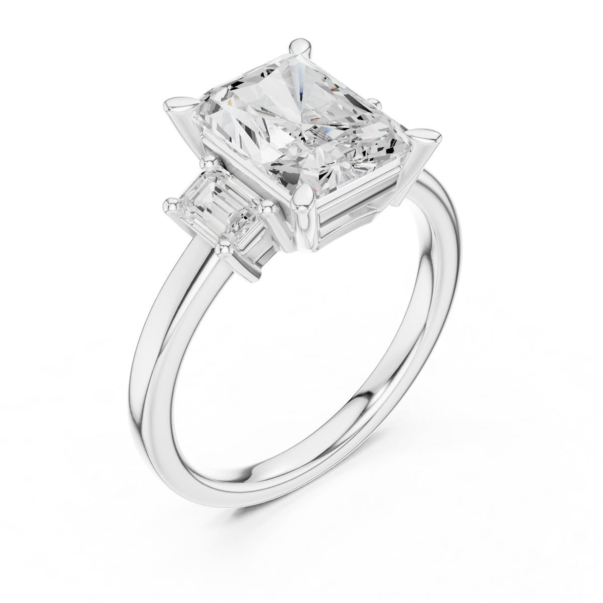 2.7 Carat Three Stone Emerald Cut Moissanite Ring