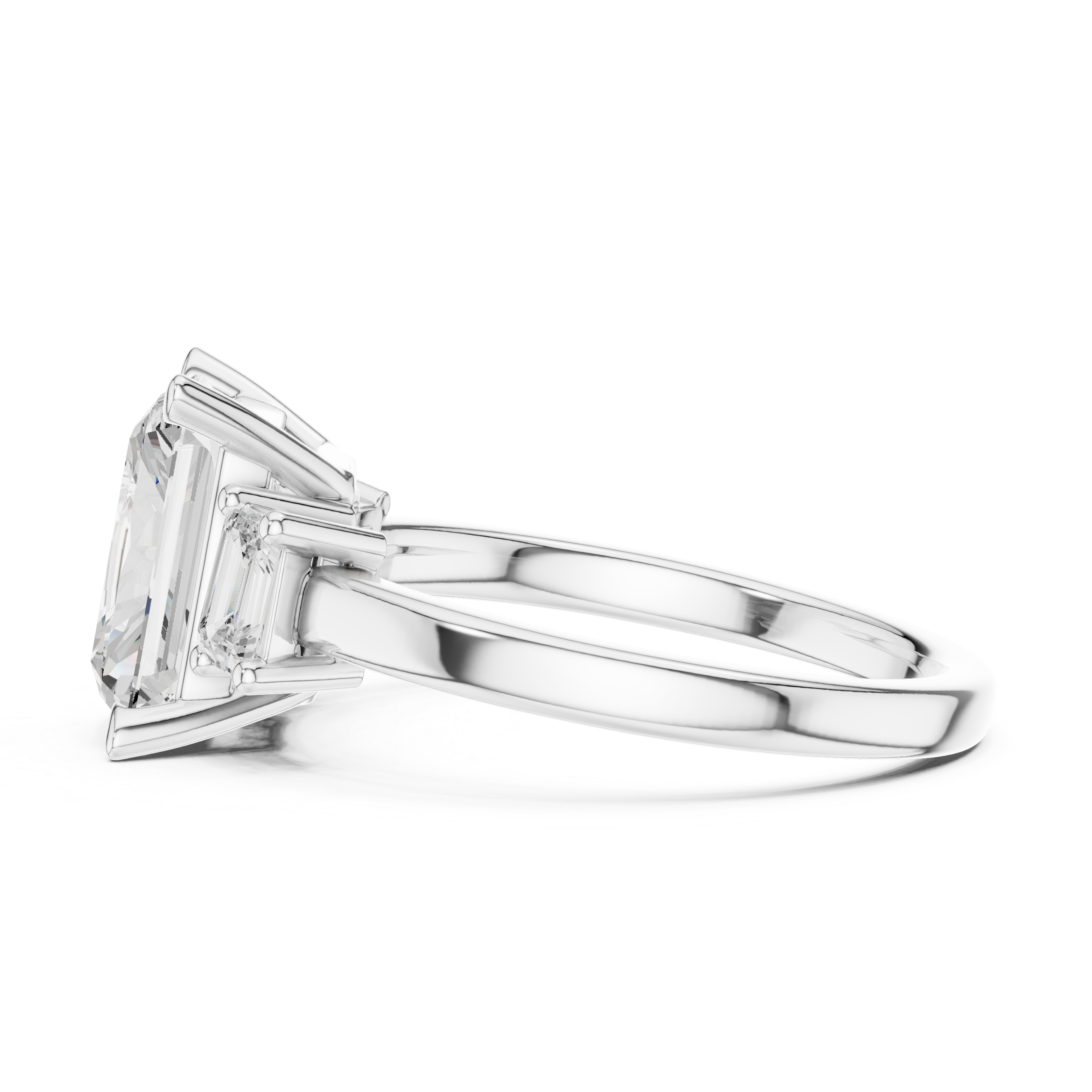 2.7 Carat Three Stone Emerald Cut Moissanite Ring