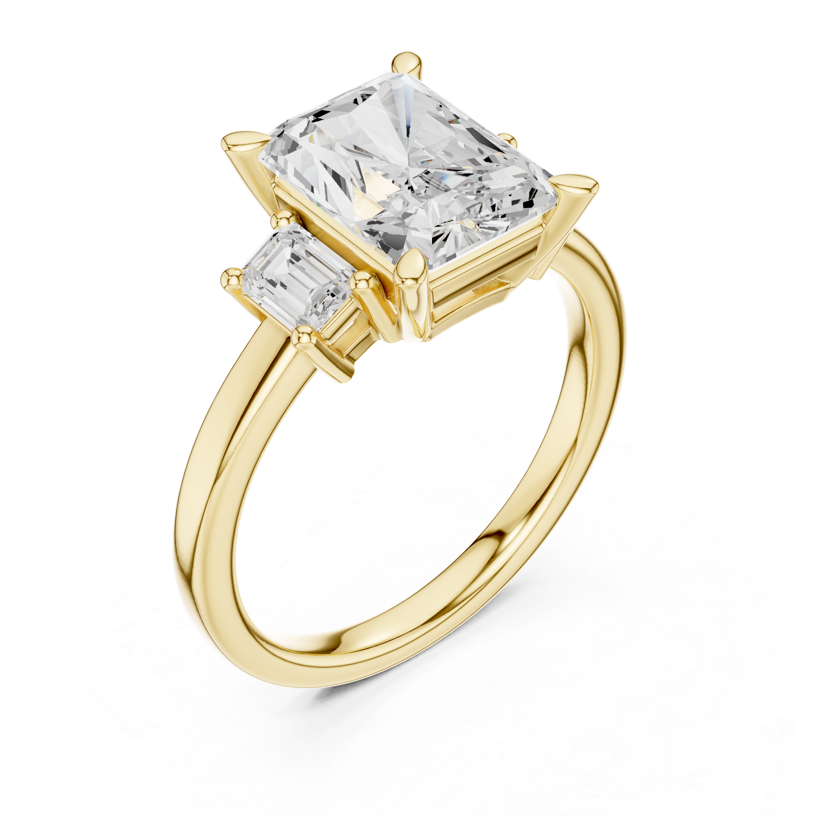 2.7 Carat Three Stone Emerald Cut Moissanite Ring