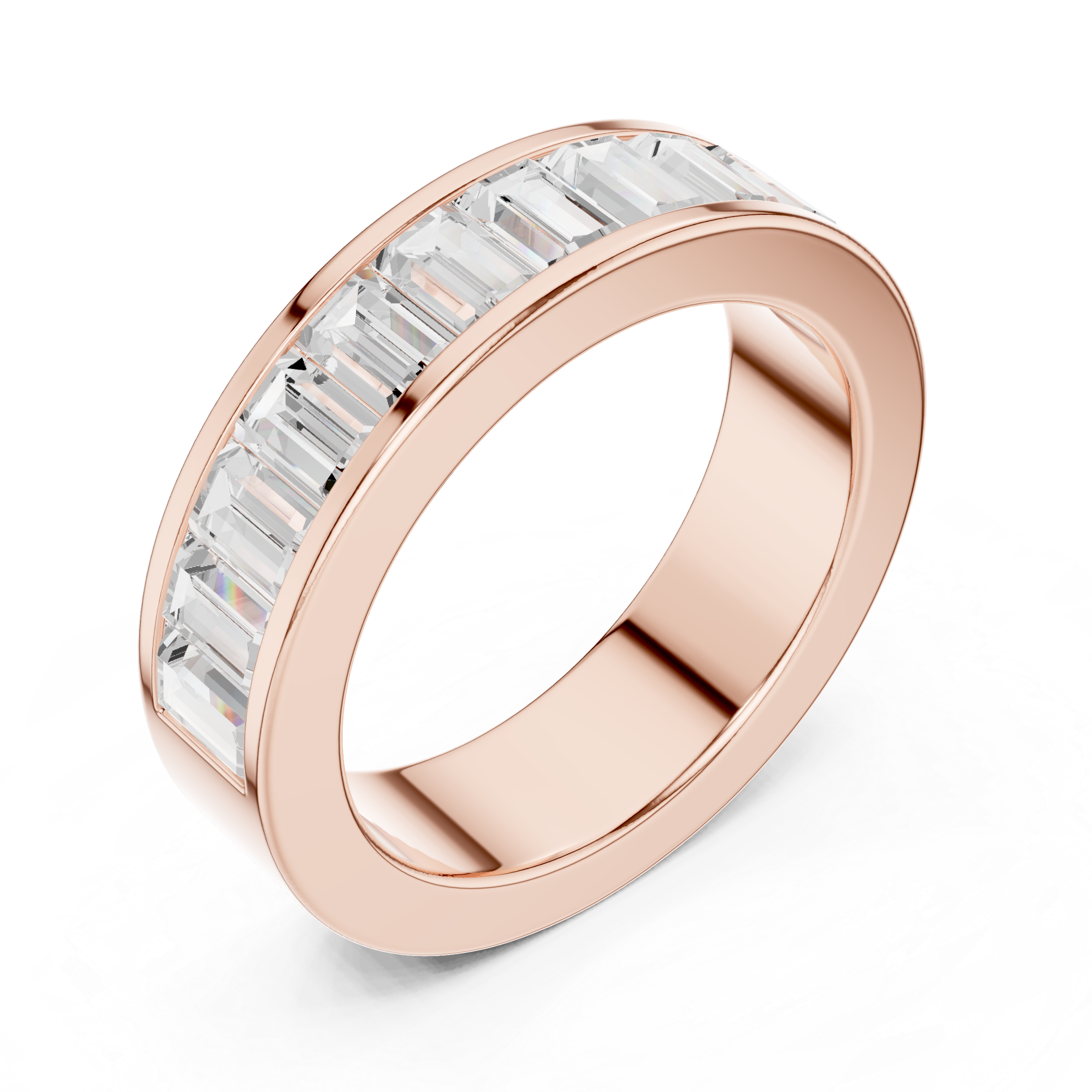 2.2 carat - 5.6 mm Luxury Emerald cut Moissanite Band
