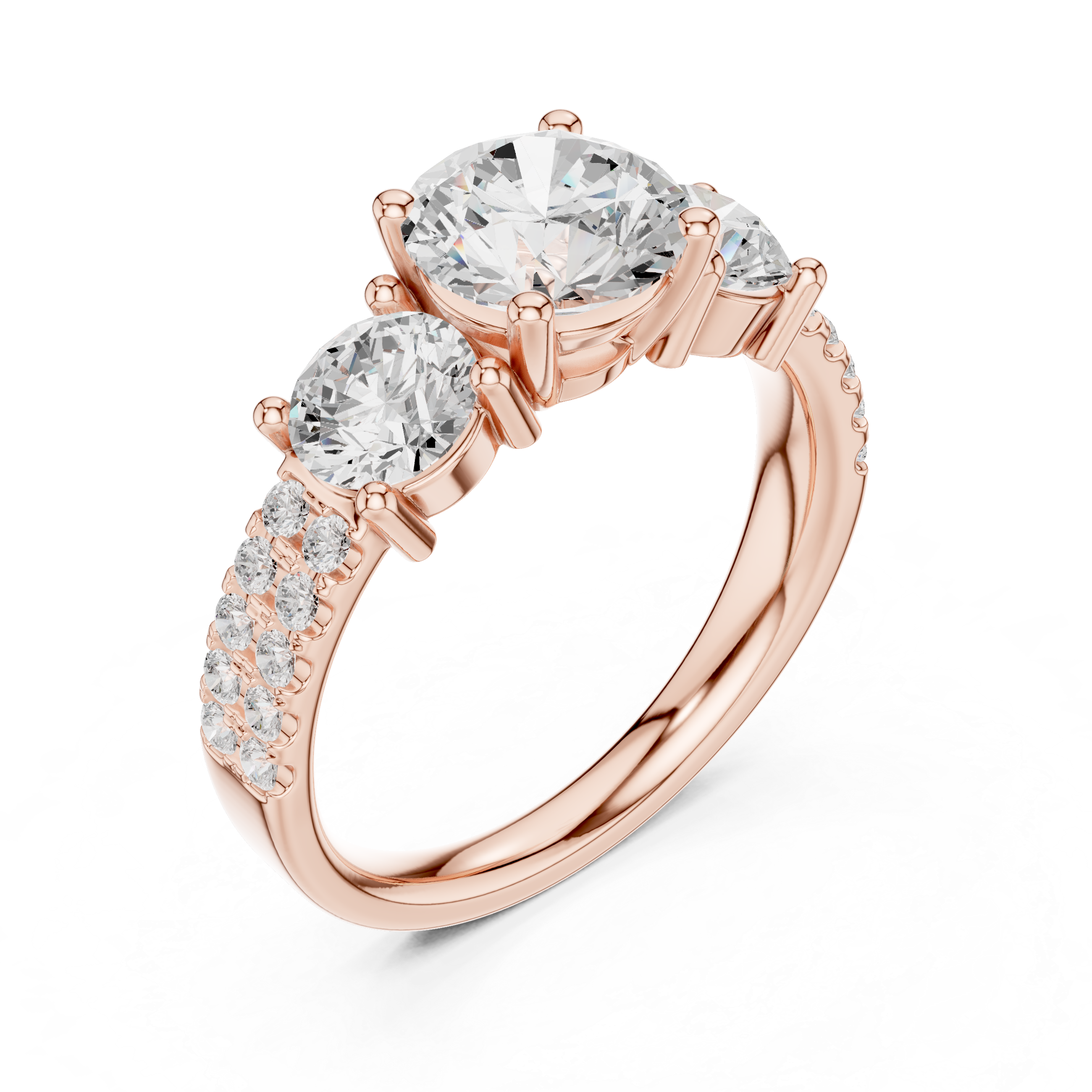2.4 Carat Three Stone Round Cut Moissanite Ring