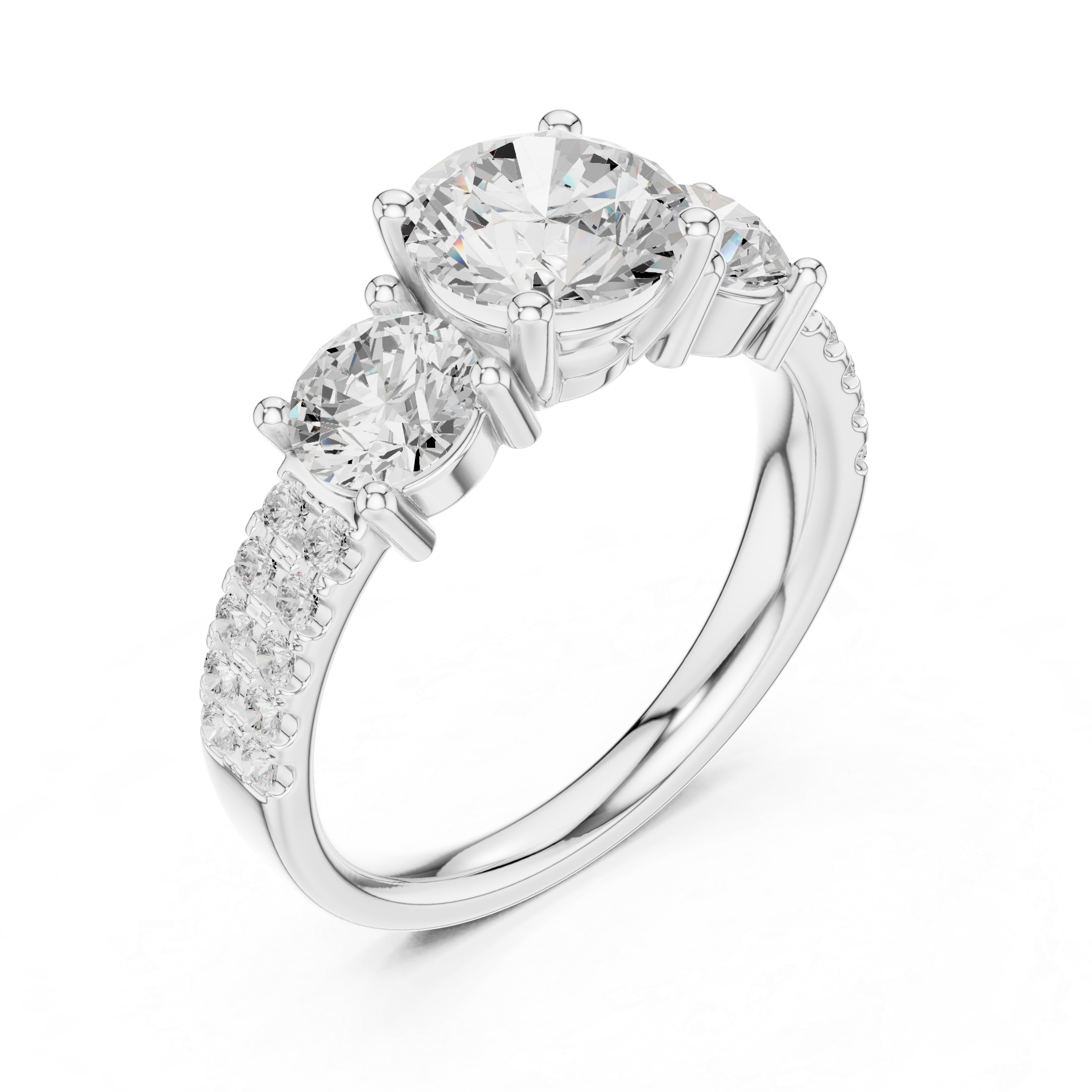 2.4 Carat Three Stone Round Cut Moissanite Ring