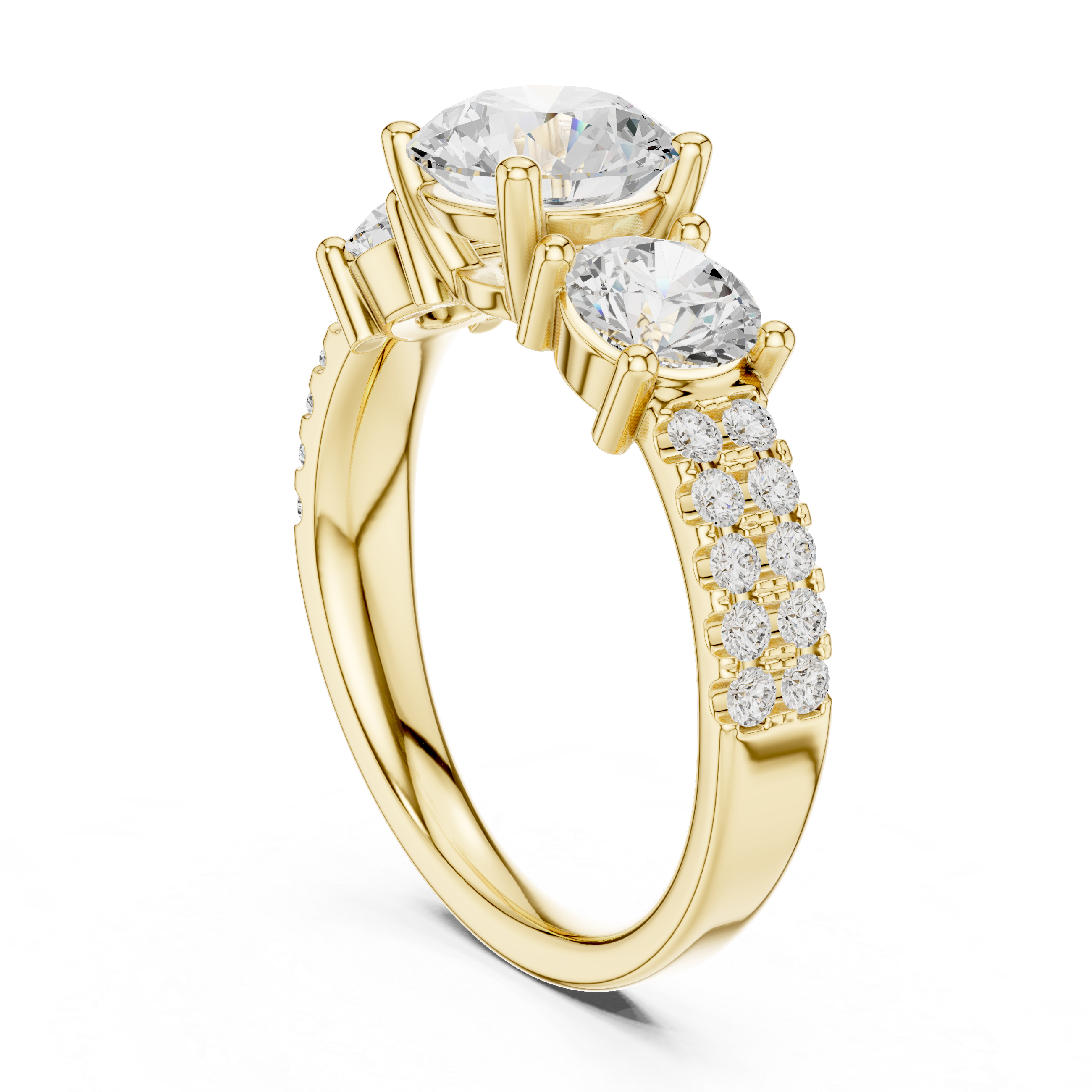 2.4 Carat Three Stone Round Cut Moissanite Ring