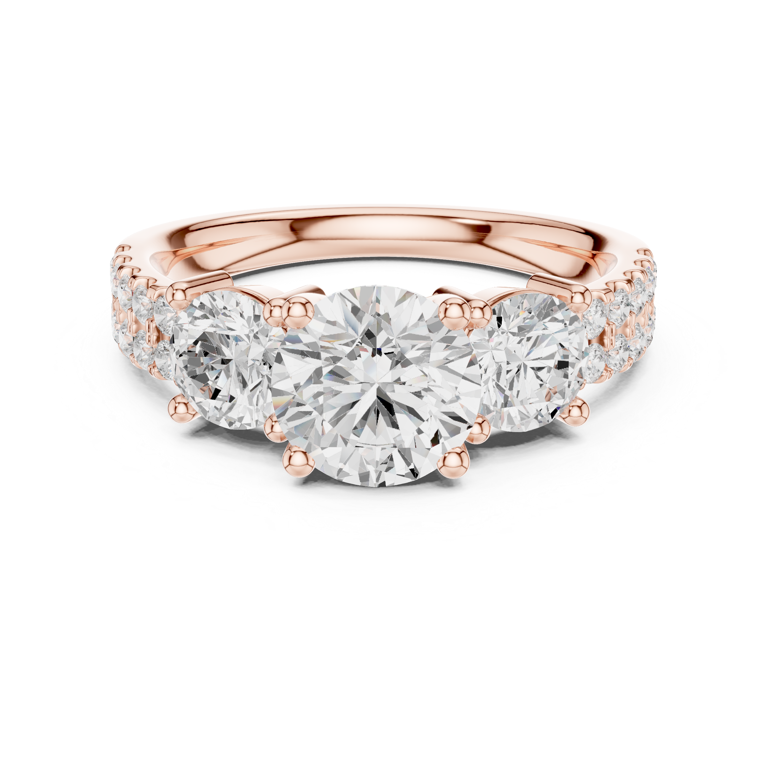 2.4 Carat Three Stone Round Cut Moissanite Ring