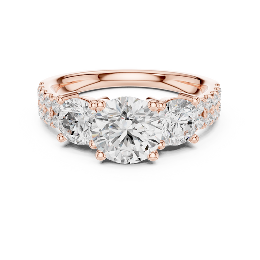 2.4 Carat Three Stone Round Cut Moissanite Ring