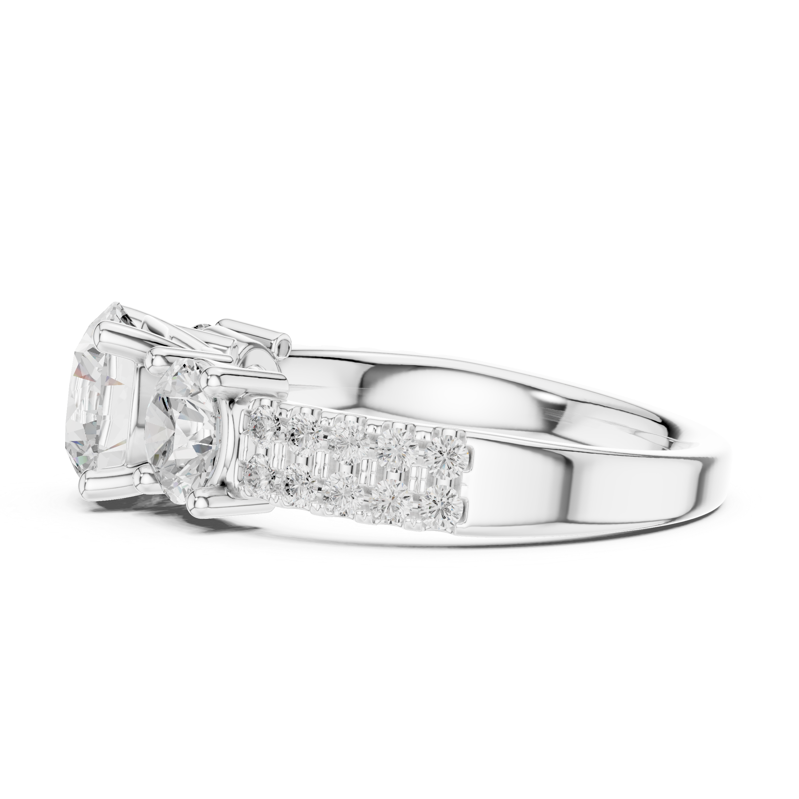 2.4 Carat Three Stone Round Cut Moissanite Ring