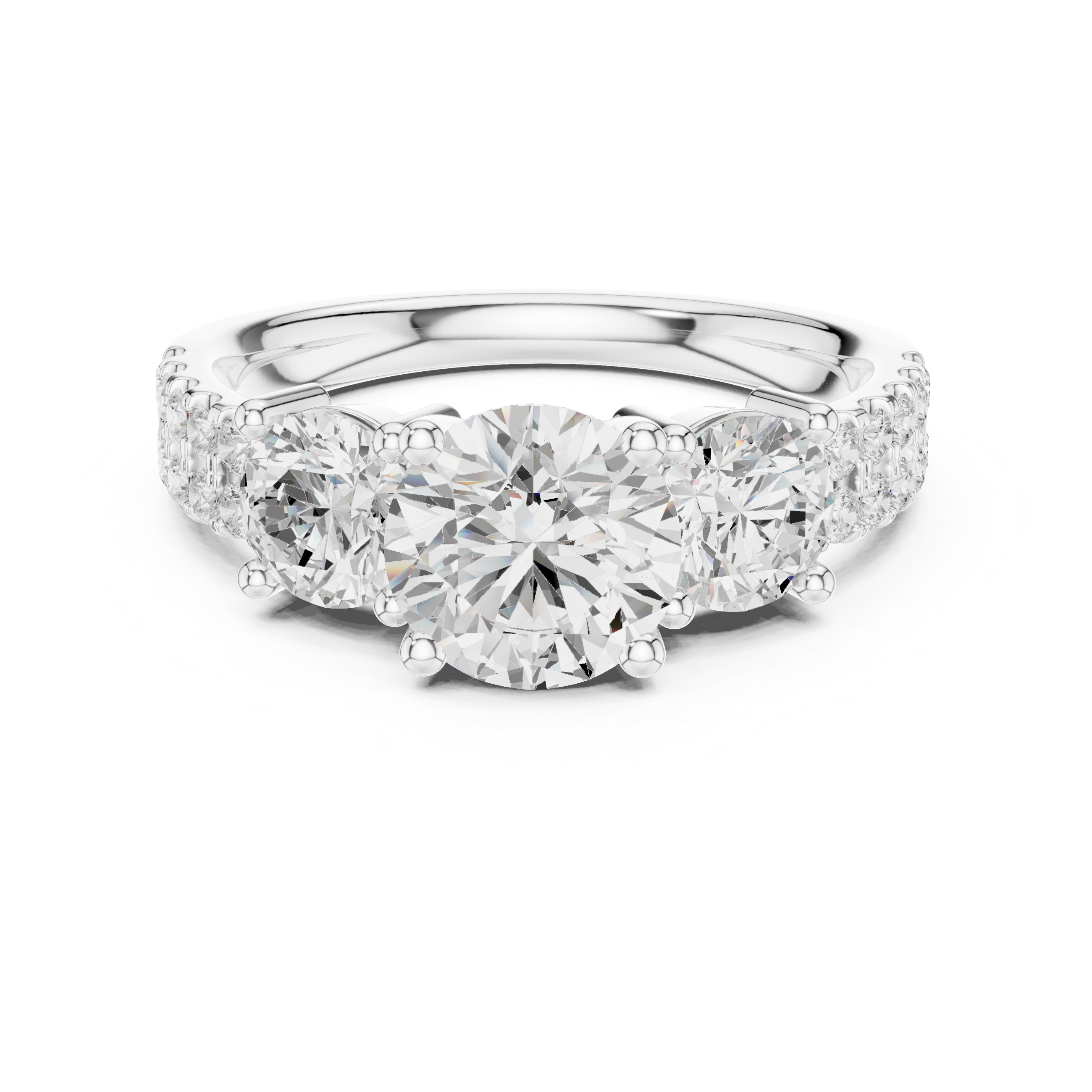2.4 Carat Three Stone Round Cut Moissanite Ring