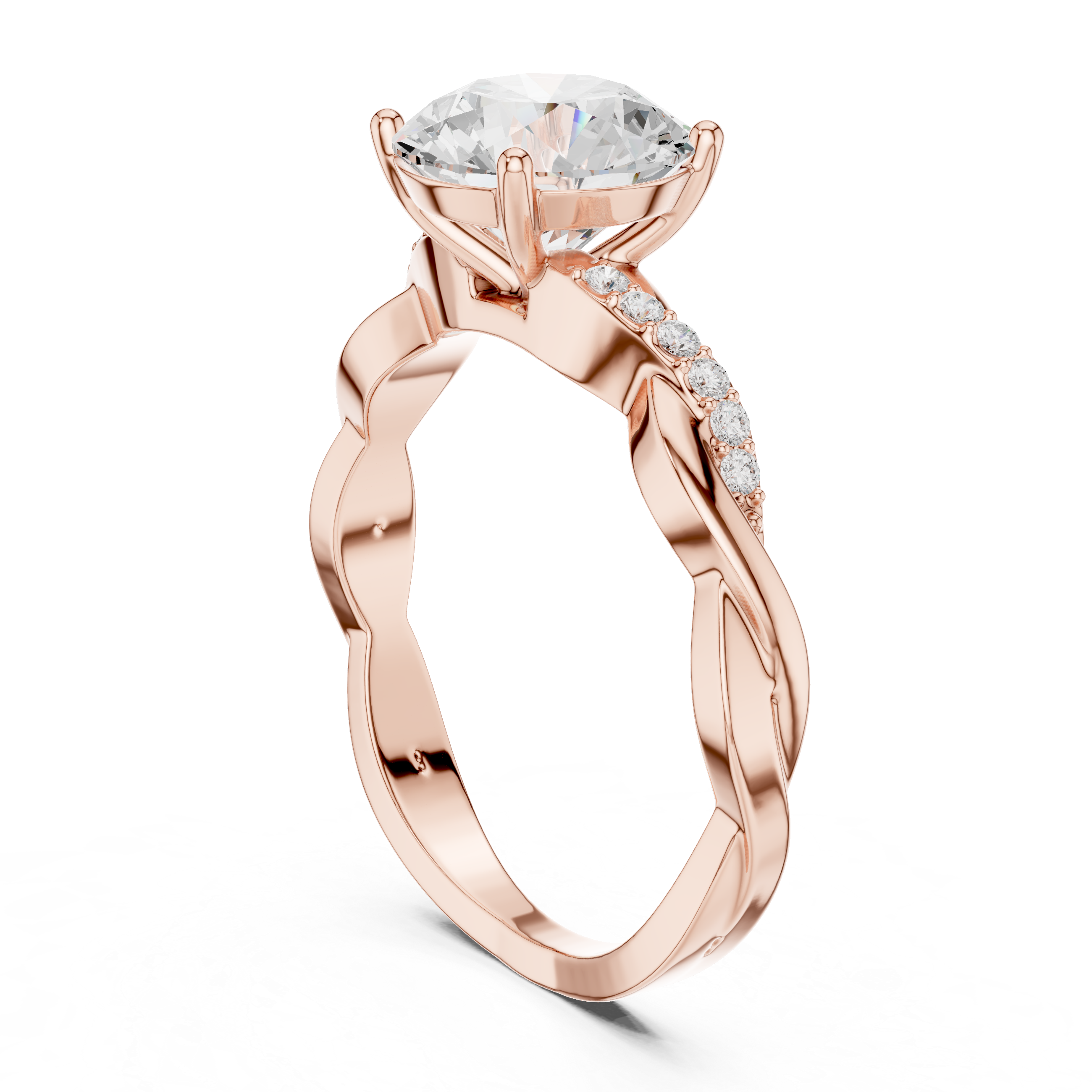 2.2 Carat Round Cut Designer Twisty Band Moissanite Ring
