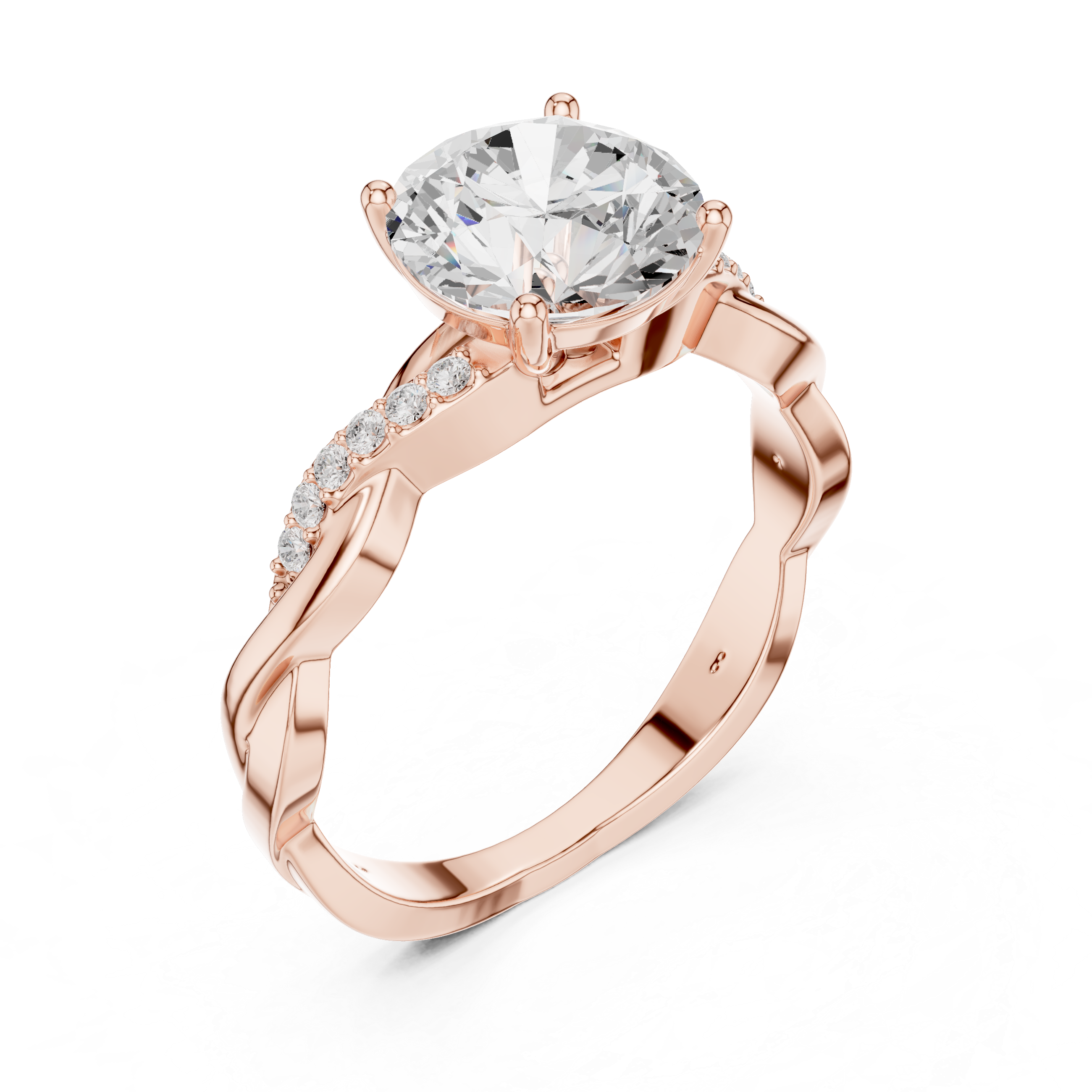 2.2 Carat Round Cut Designer Twisty Band Moissanite Ring