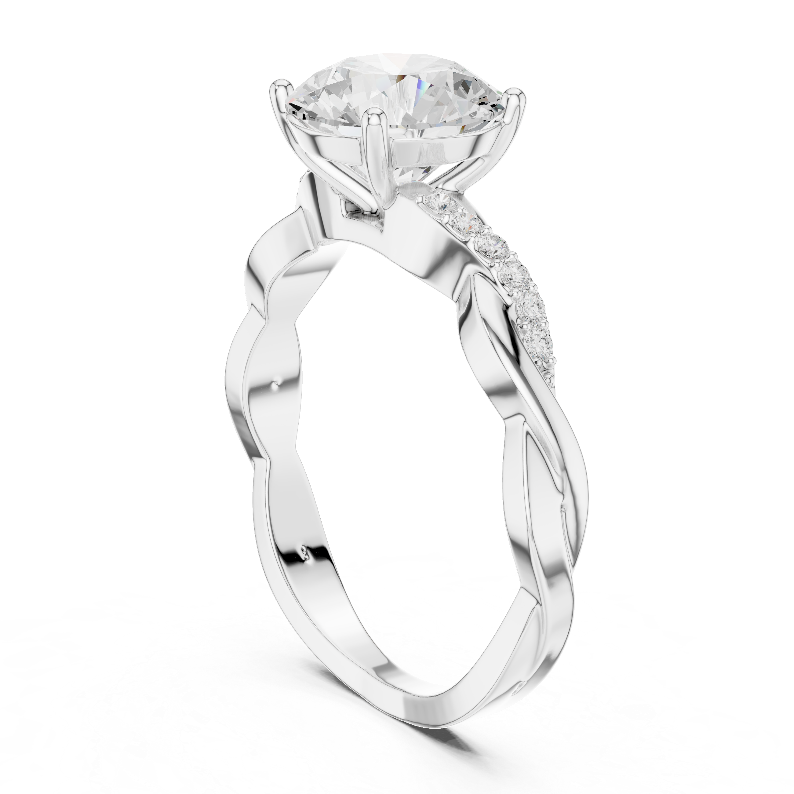 2.2 Carat Round Cut Designer Twisty Band Moissanite Ring