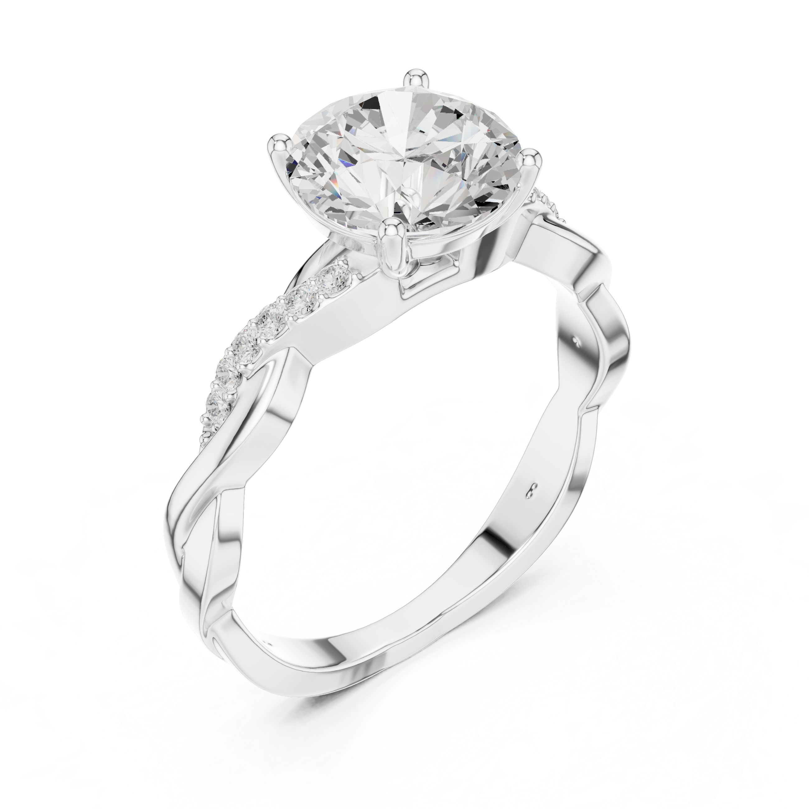 2.2 Carat Round Cut Designer Twisty Band Moissanite Ring