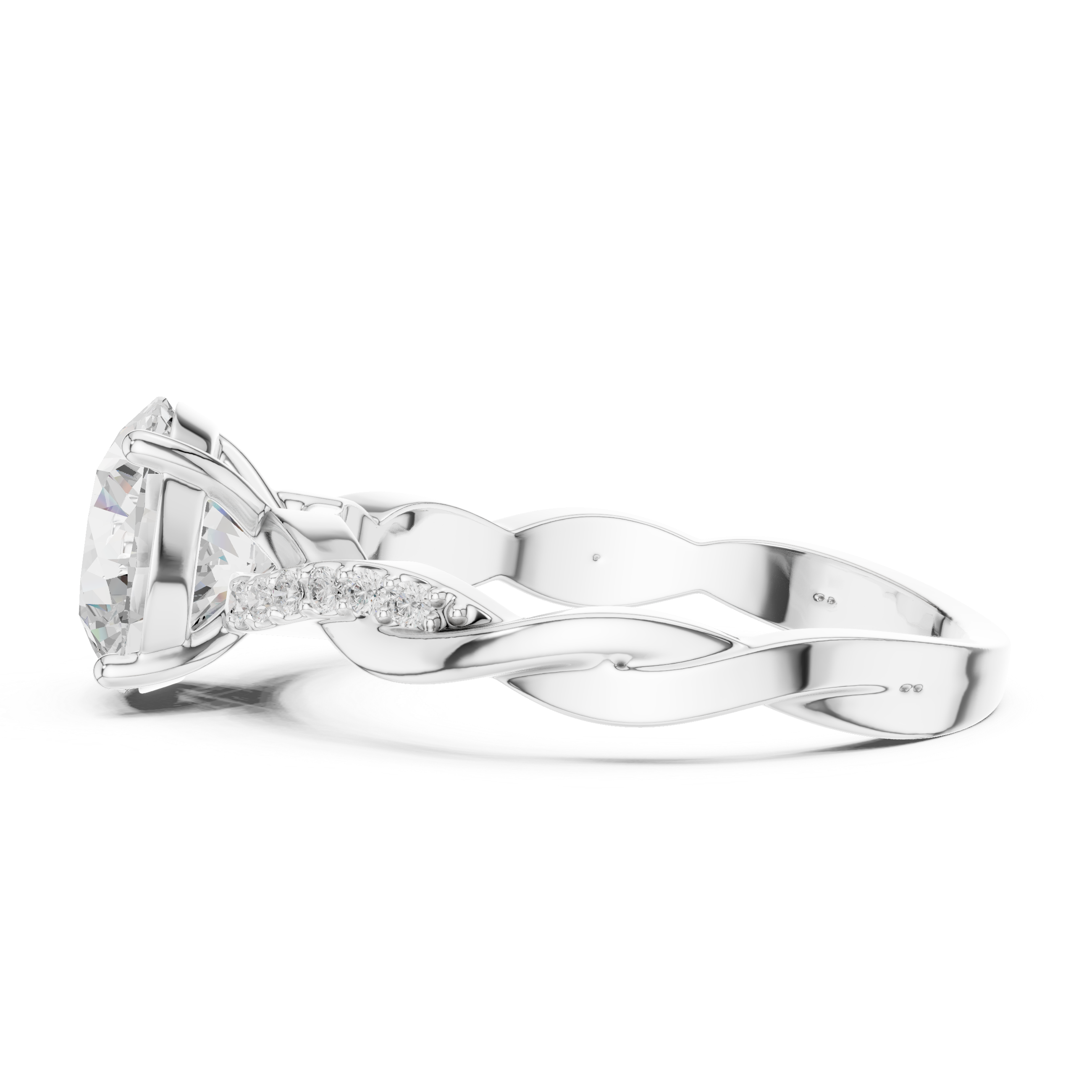 2.2 Carat Round Cut Designer Twisty Band Moissanite Ring